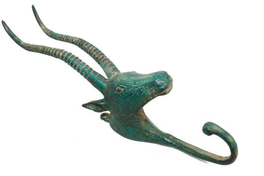 Antelope Wall HOOK Bronze metal Impala peg coat hook hanger farmhouse wildlife decor lost wax cast Green Teal Bali Art