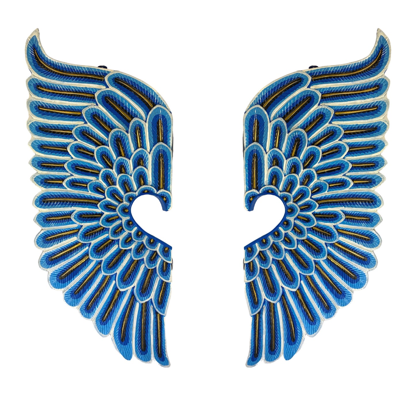Balinese Dewi Sri Goddess Spiritchaser Wings: Hand Carved Wood Angel Wings Wall Art, Blue