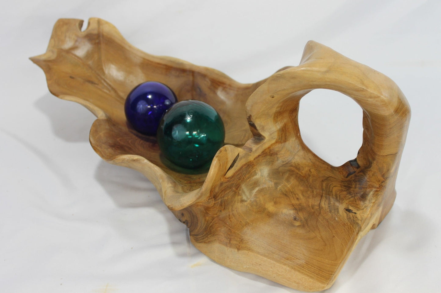 Reclaimed Teak Fruit Bowl Freeform leaf shape hand carved Table top decor repurposed wood