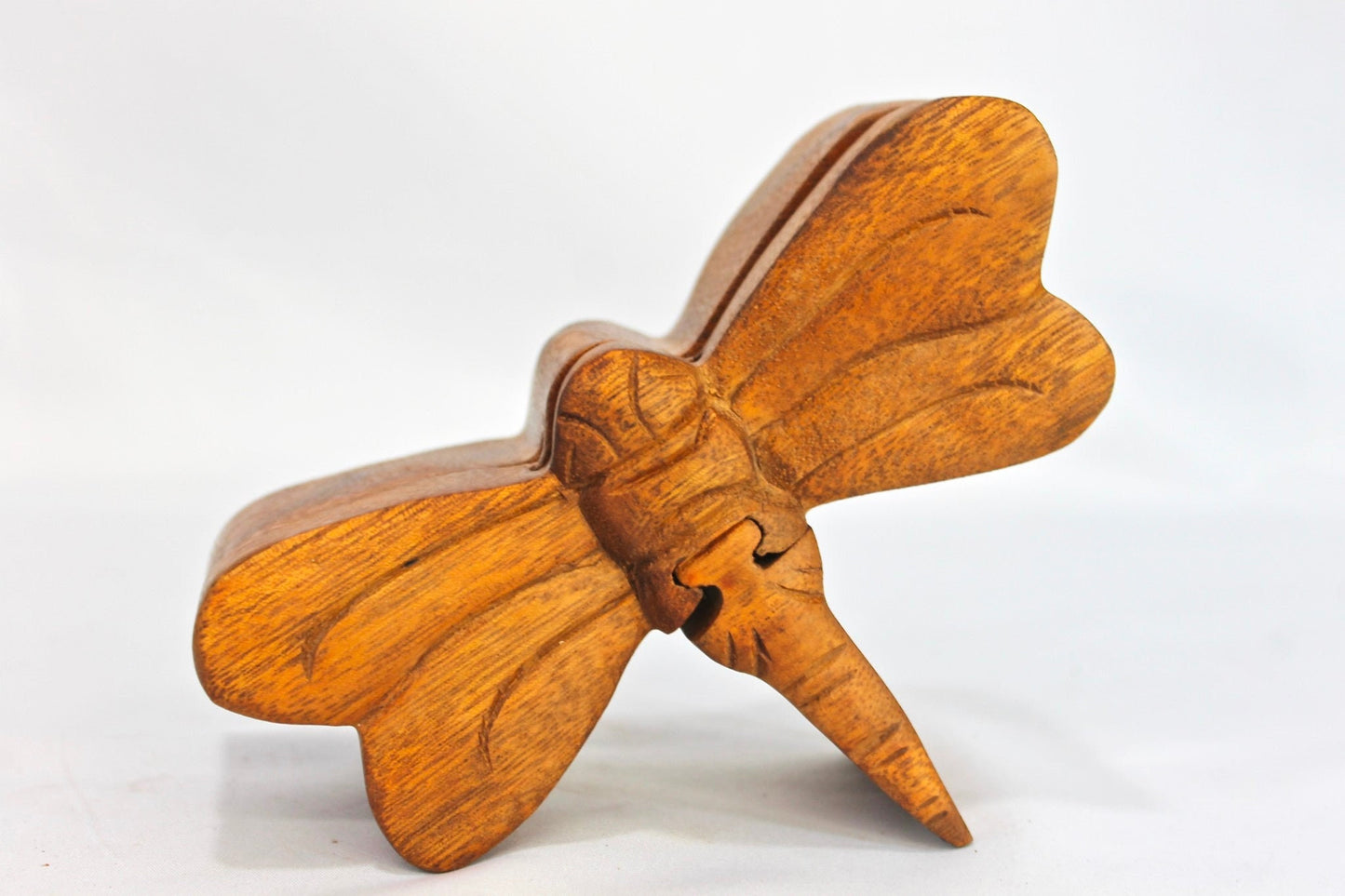 Dragonfly Secret Puzzle Stash Box Jewelry Gift Box Hand Carved Wood Balinese art