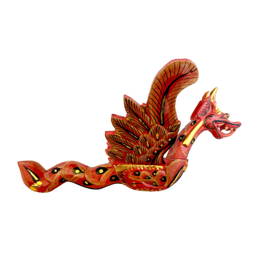 Flying Naga Winged Dragon Hanging Mobile Spiritchaser Cradle Guardian Hand Carved wood Carving Balinese Folk Art 12" Red