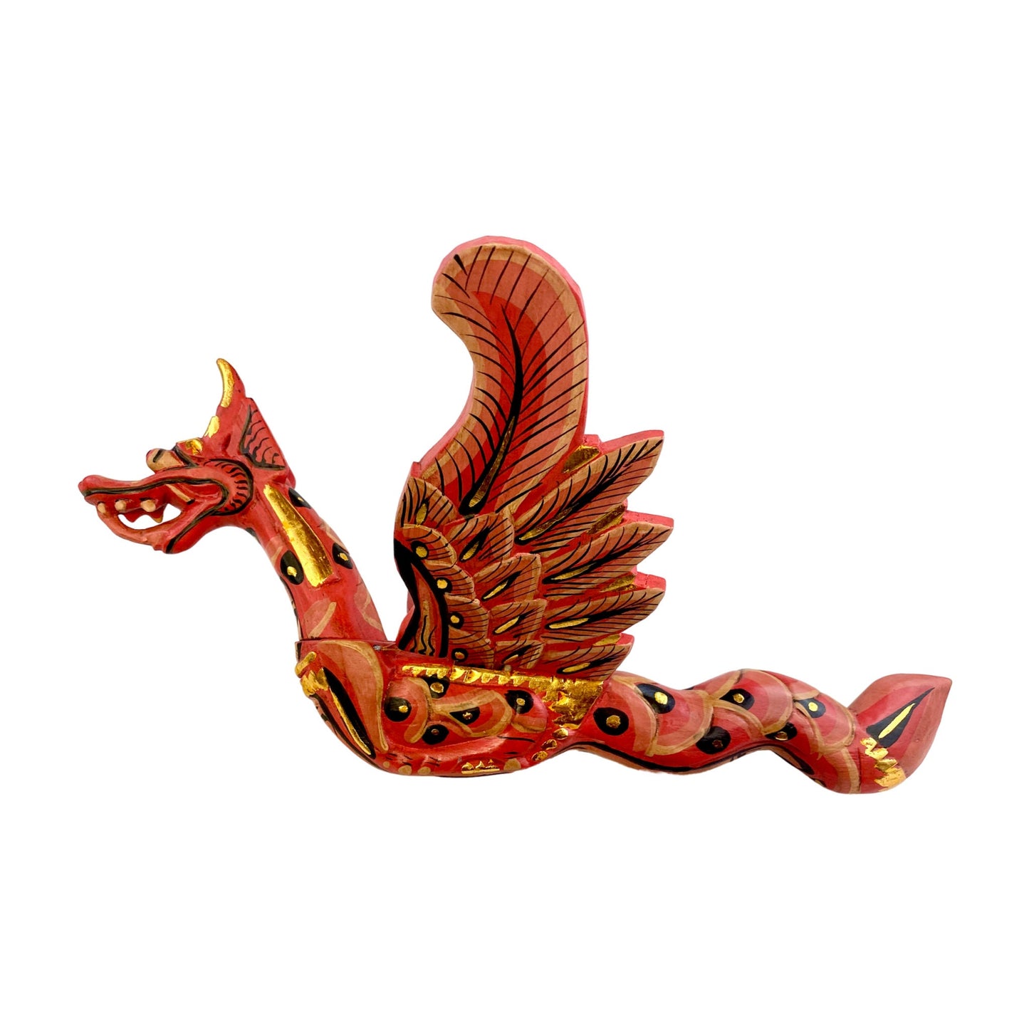 Flying Naga Winged Dragon Hanging Mobile Spiritchaser Cradle Guardian Hand Carved wood Carving Balinese Folk Art 16" Red