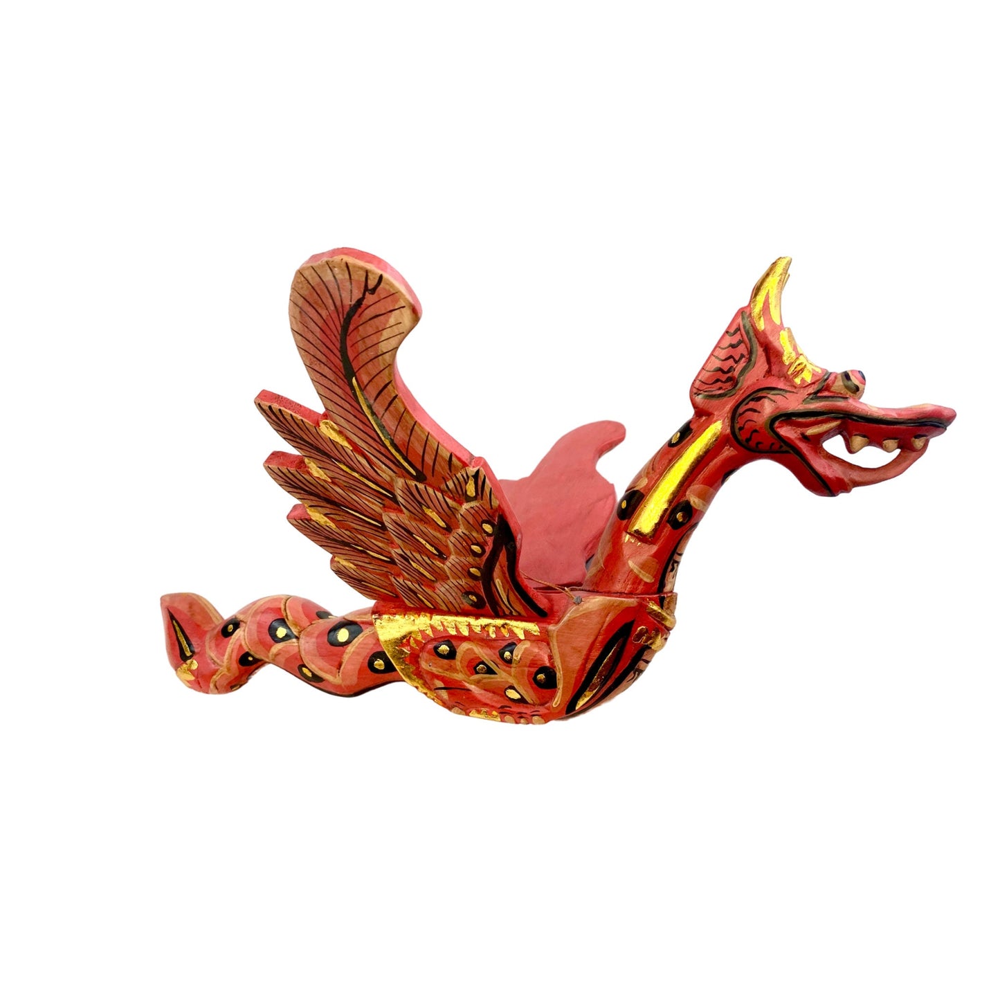 Flying Naga Winged Dragon Hanging Mobile Spiritchaser Cradle Guardian Hand Carved wood Carving Balinese Folk Art 16" Red