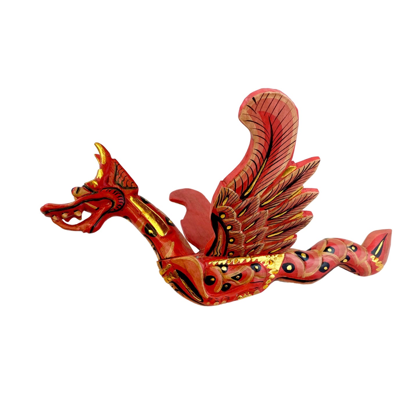 Flying Naga Winged Dragon Hanging Mobile Spiritchaser Cradle Guardian Hand Carved wood Carving Balinese Folk Art 16" Red