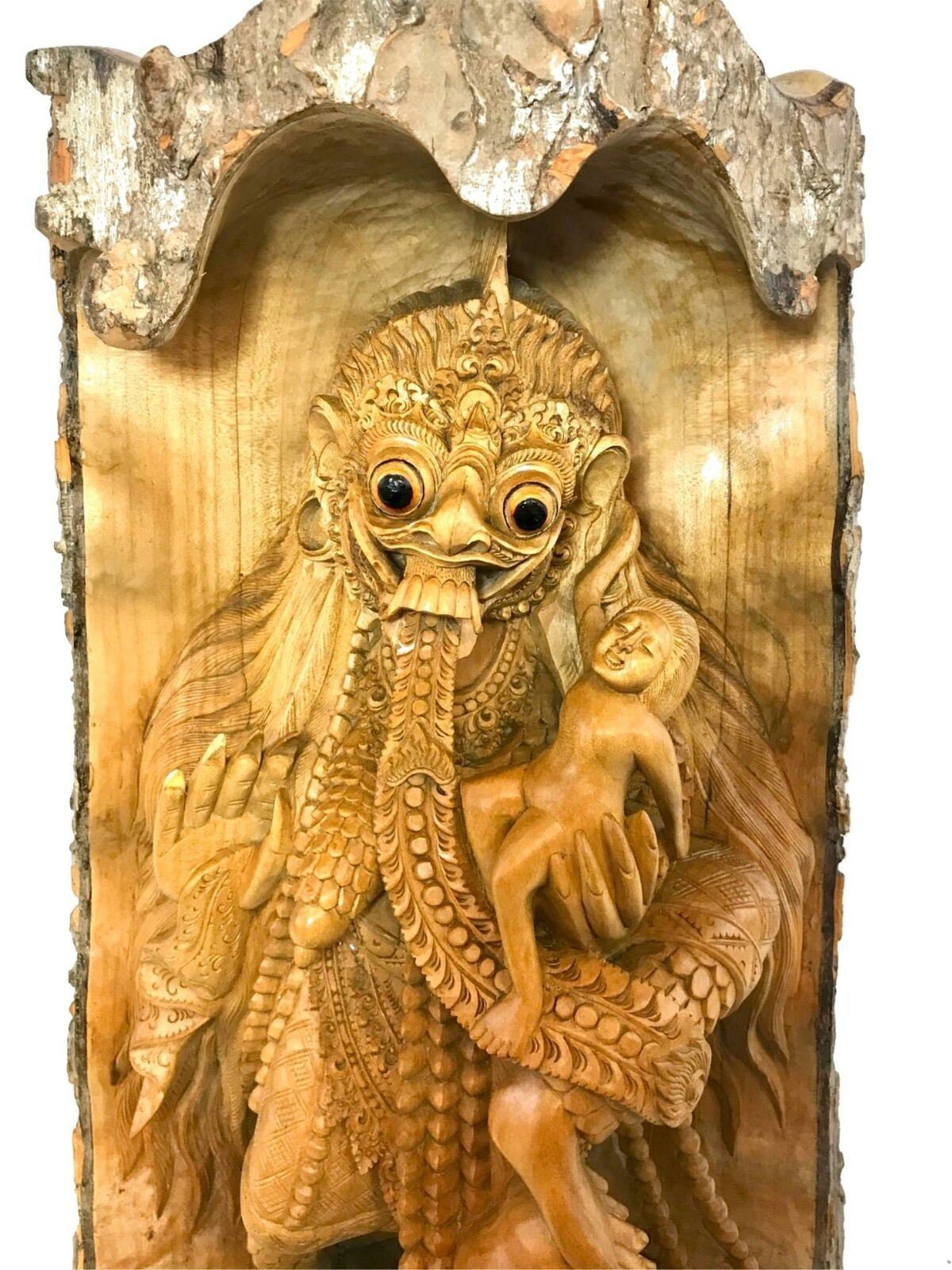 Balinese Rangda The Witch With Skull Statue Demon Queen Kali Goddess Sculpture Hand Carved wood carving Bali Folk Art