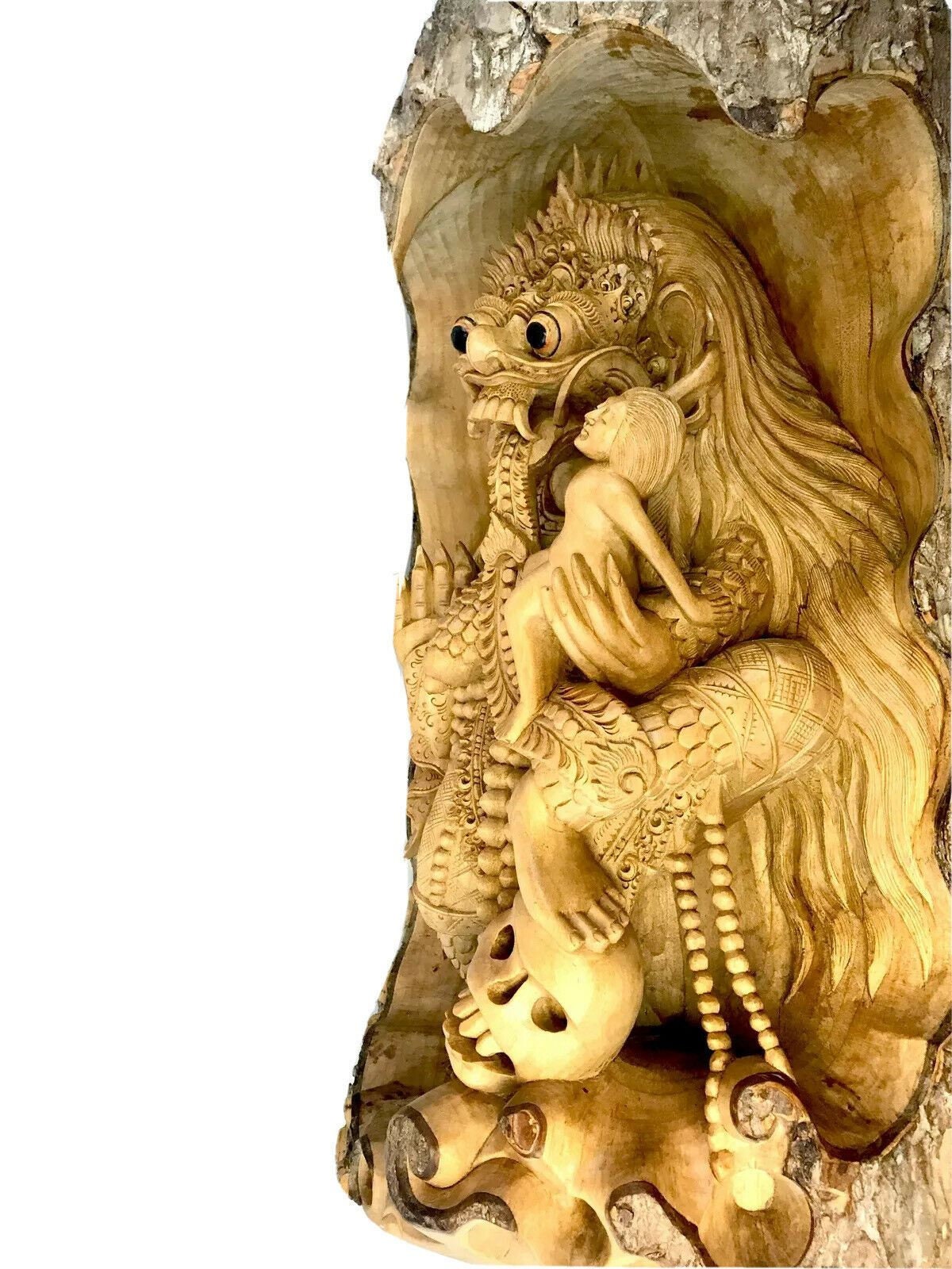 Balinese Hand Carved Wood Rangda Sculpture, Shakti Energy, Kali Goddess, Bali Folk Art Carving