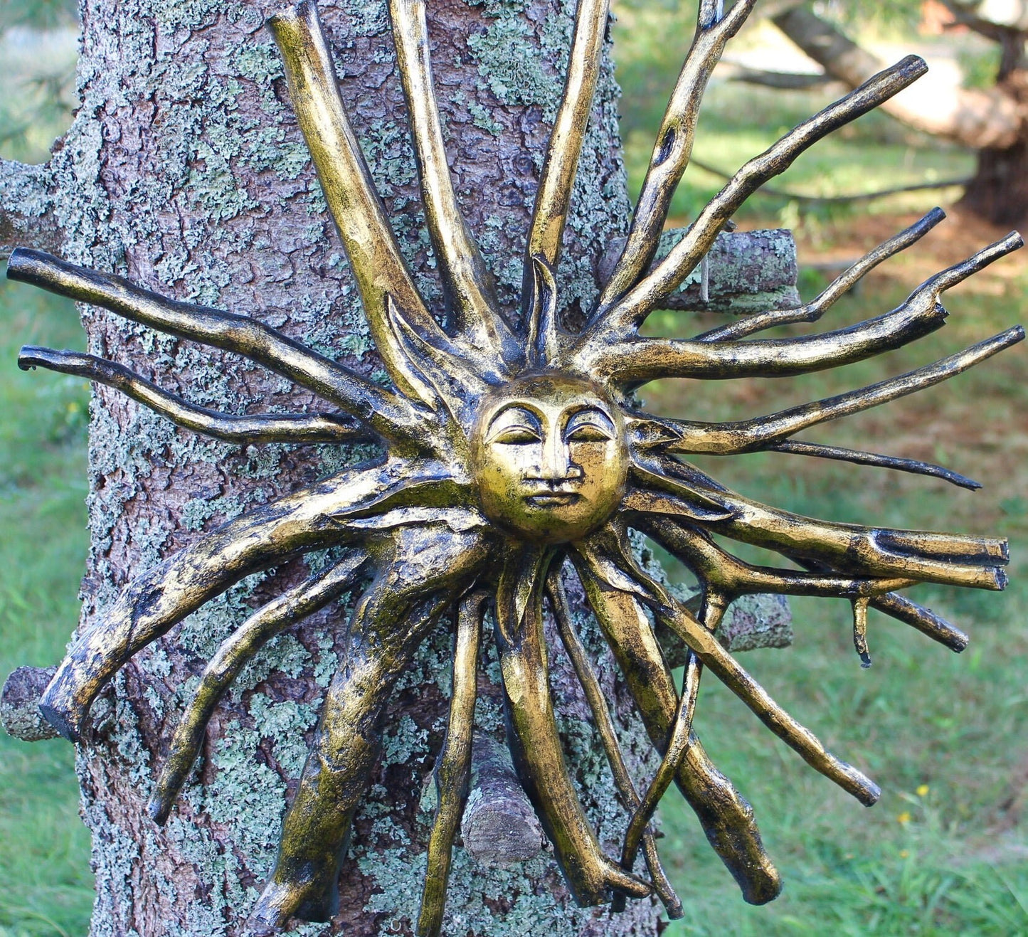 Golden Sun Burst God Surya Tree Root spirit Wall Art Carving