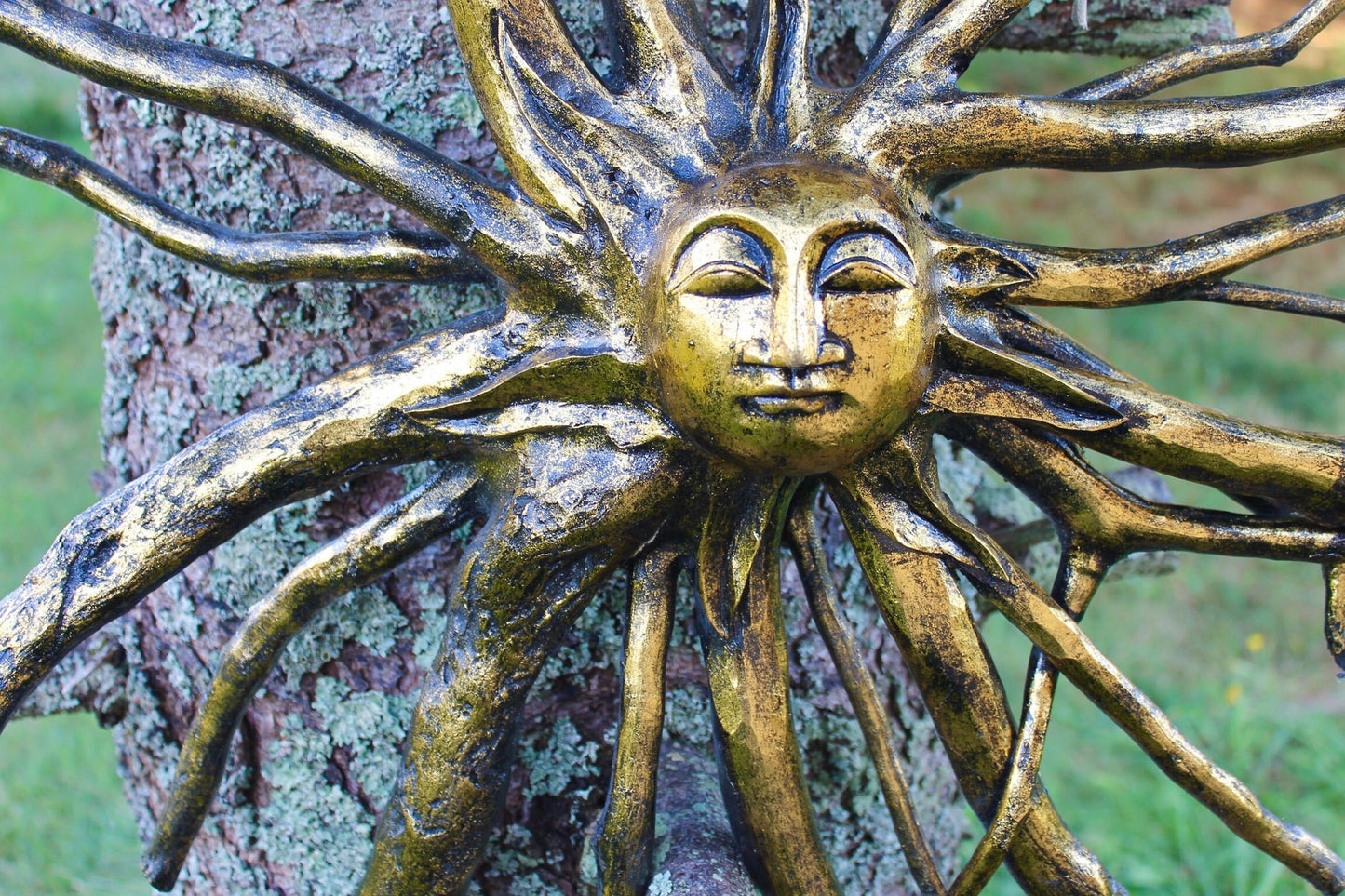 Golden Sun Burst God Surya Tree Root spirit Wall Art Carving