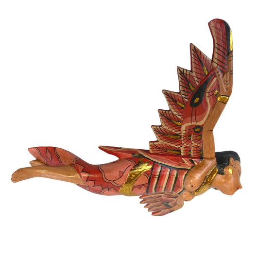 Flying Dewi Sri Goddess Demon Chaser Mobile Winged Carved Wood Bali art red 12"