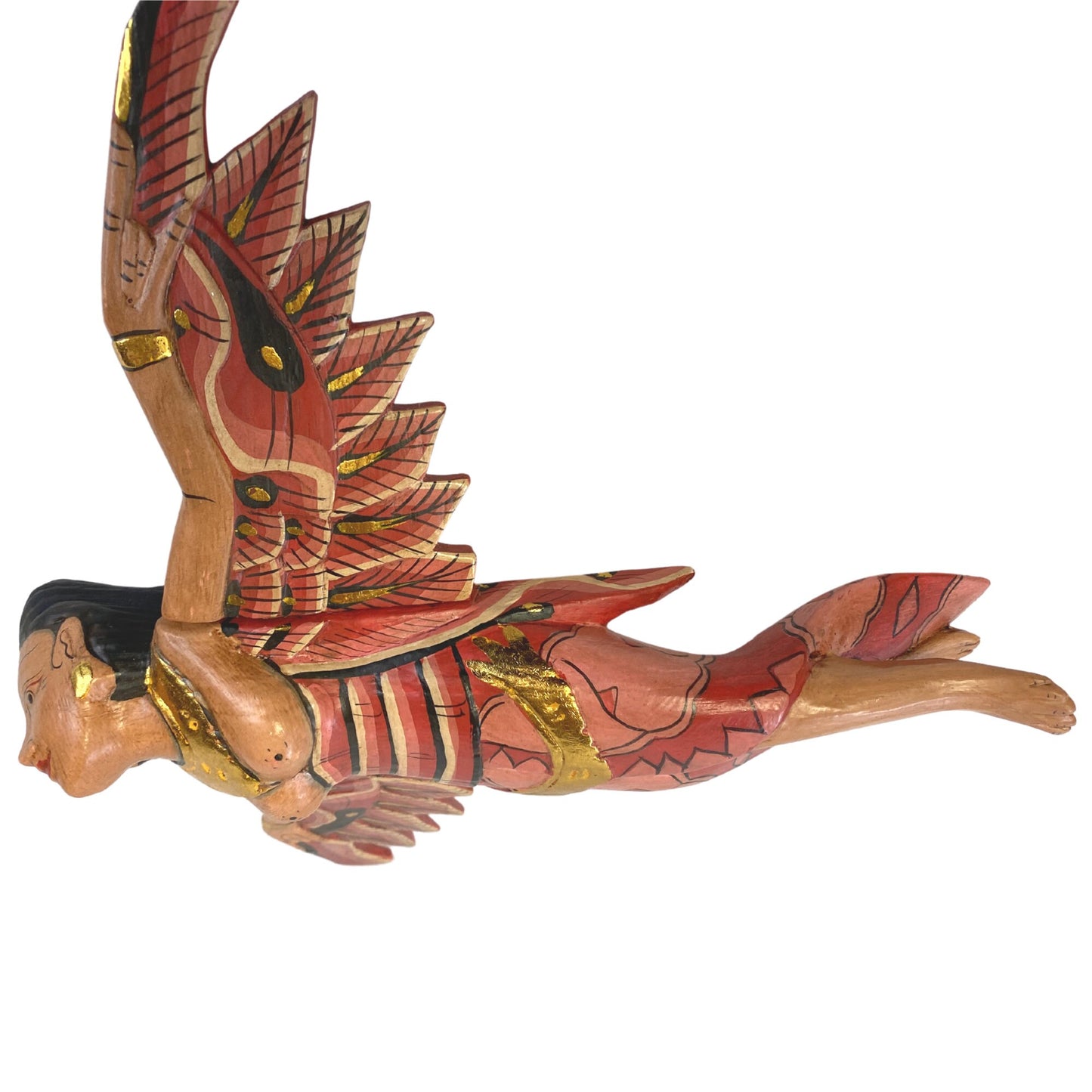 Flying Dewi Sri Goddess Demon Chaser Mobile Winged Carved Wood Bali art red 12"