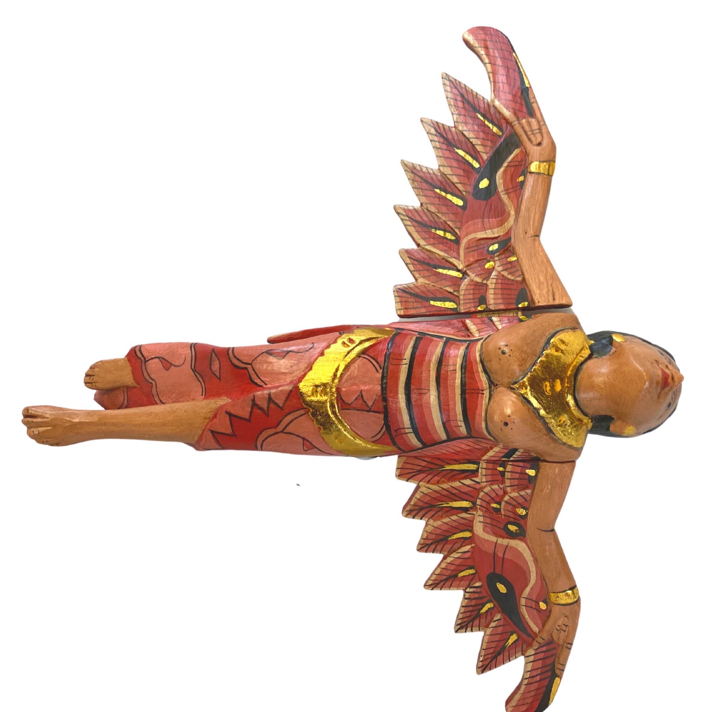 Flying Dewi Sri Goddess Demon Chaser Mobile Winged Carved Wood Bali art red 12"