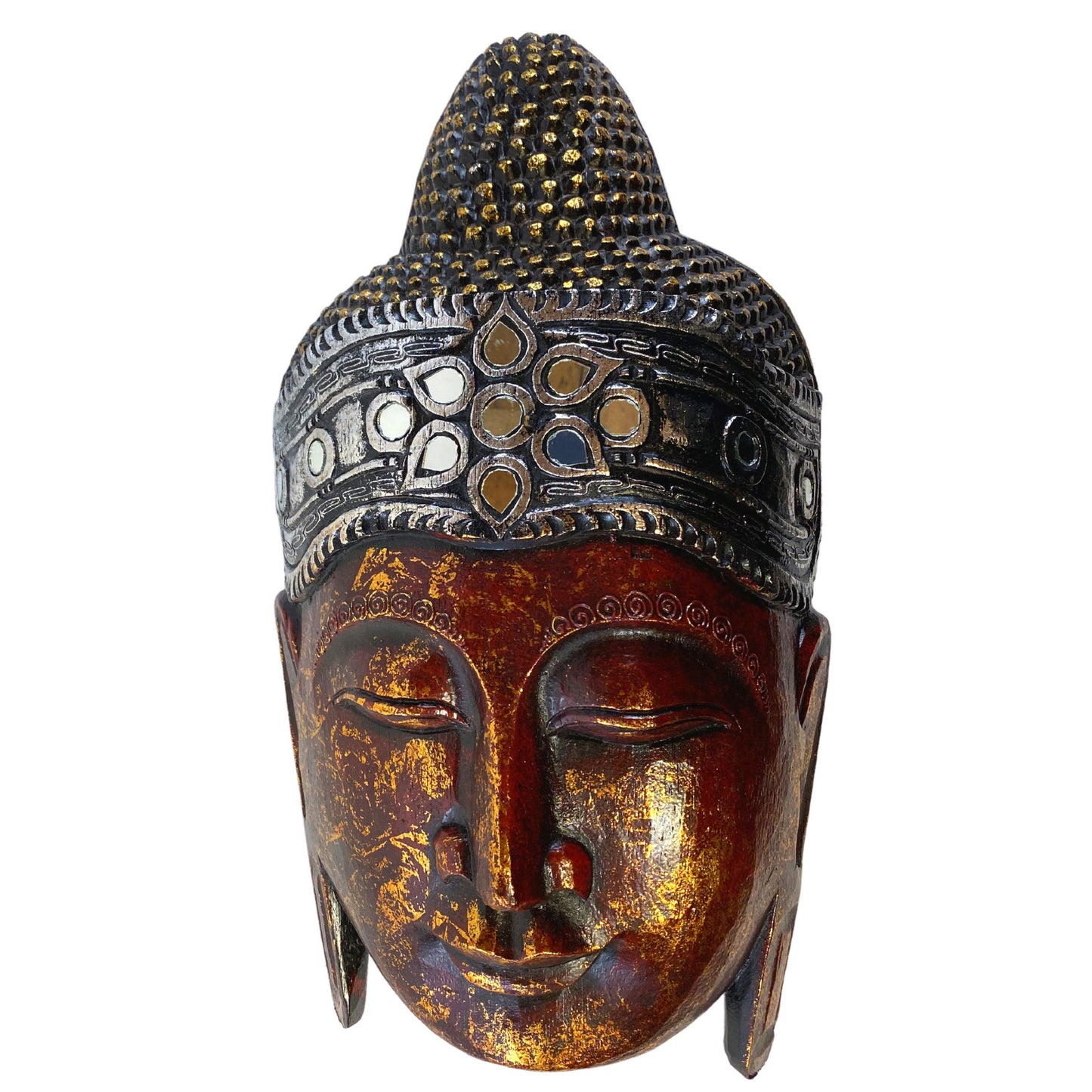 Sublime Buddha Mask Wooden Hand Carved Wall Sculpture Wood Carving Balinese Folk art Handmade Red Asian Boho Eclectic Decor - Acadia World Traders