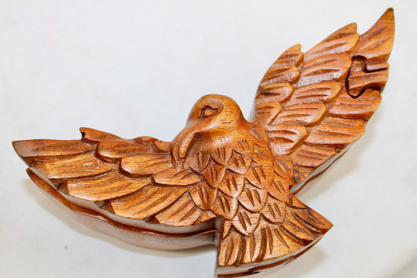 Wooden Soaring Eagle Secret Puzzle Trinket Box Stash Box Jewelry Box Gift Box Hand Carved Wood Carving