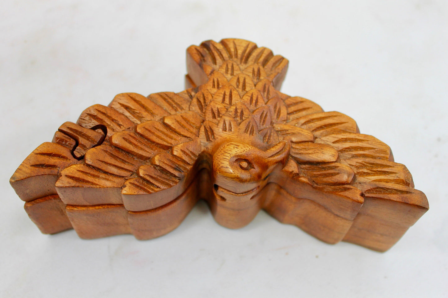 Wooden Soaring Eagle Secret Puzzle Trinket Box Stash Box Jewelry Box Gift Box Hand Carved Wood Carving