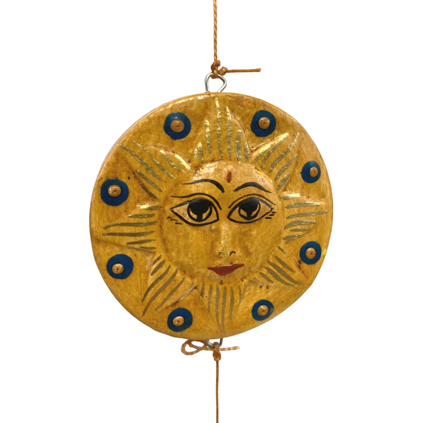 Sun Moon Stars Hanging Mobile Hand Carved Painted Wood Carving Balinese Sunburst Celestial Bodies Bali Folk Art Man in the Moon beige - Acadia World Traders