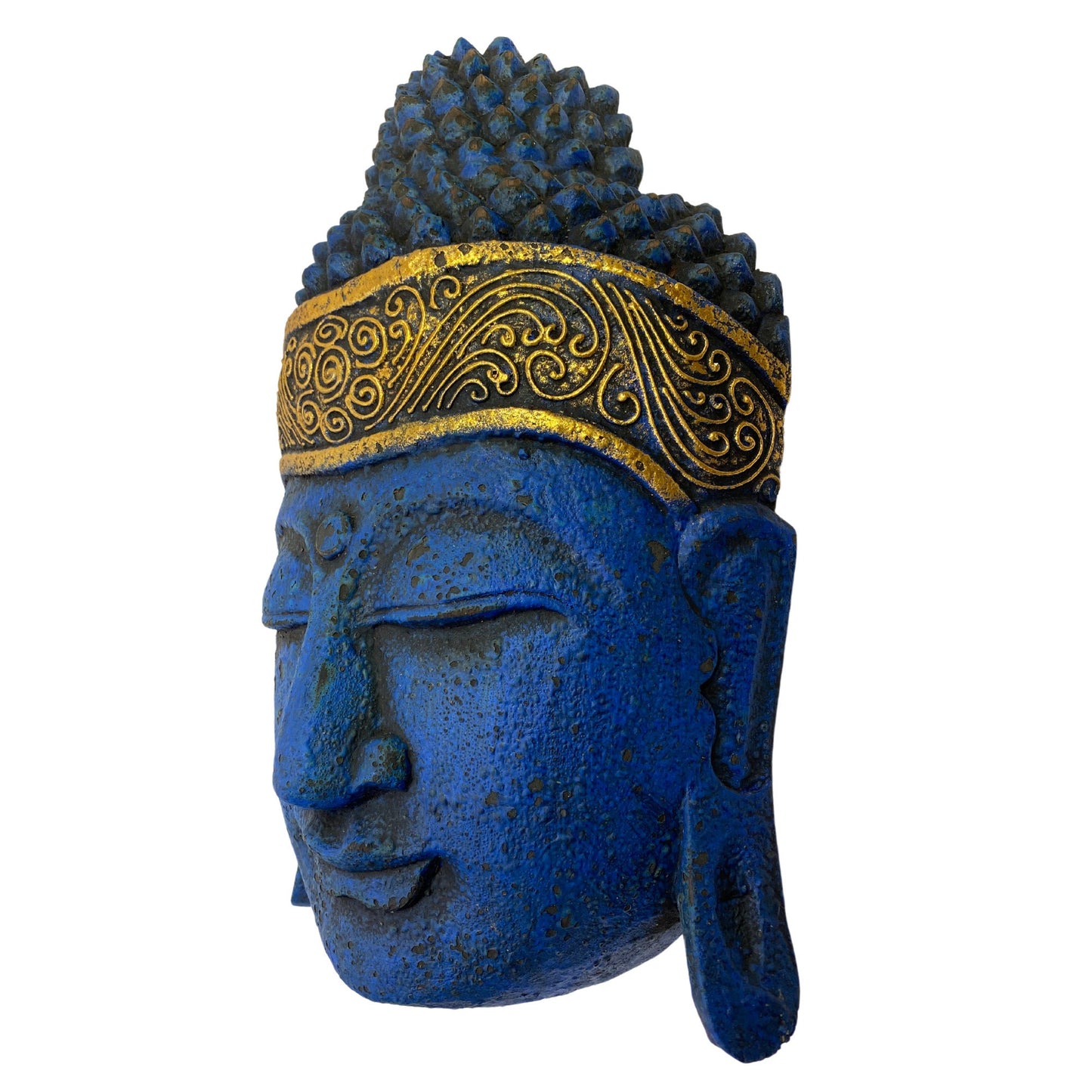 Wooden Blue Buddha Mask Hand Carved Wood Carving Balinese Eclectic Wall decor Folk art Handmade 16"