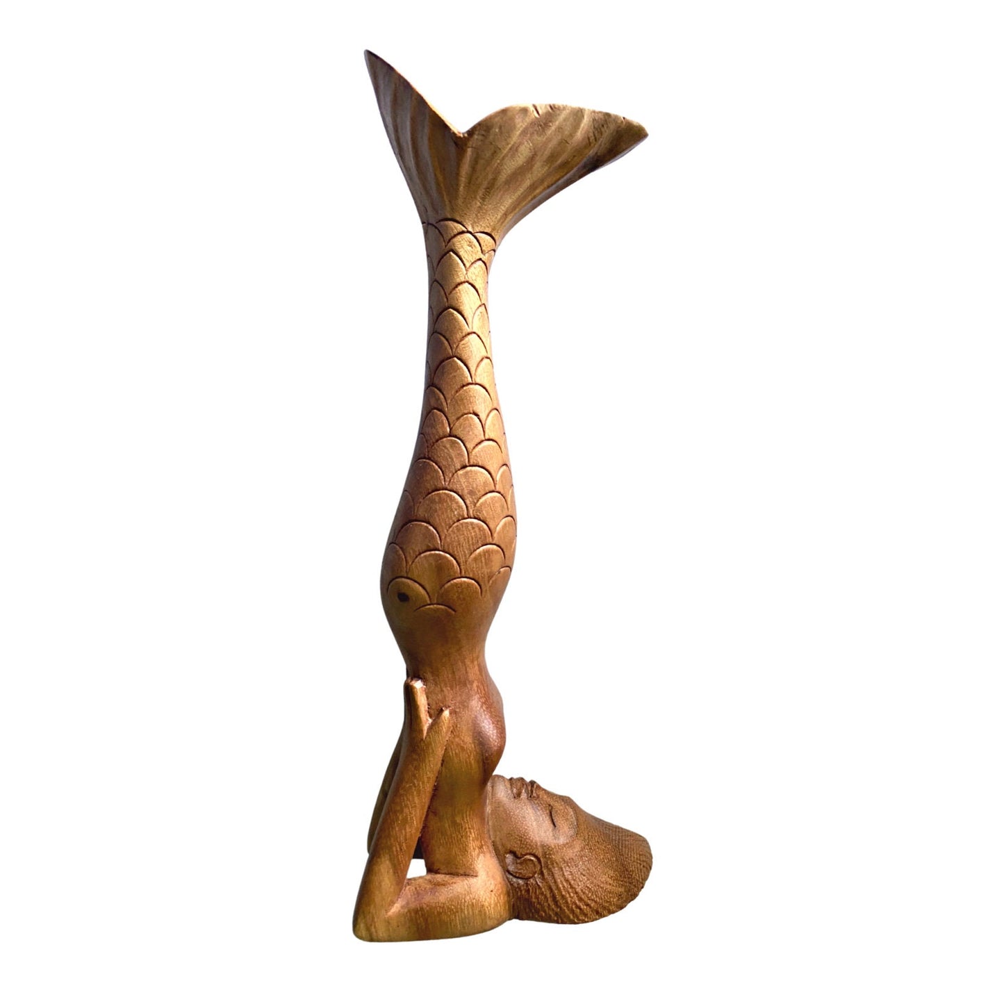 Yoga Pose Mermaid Statue Figurine Sirsasana Bali wood carving Balinese Art