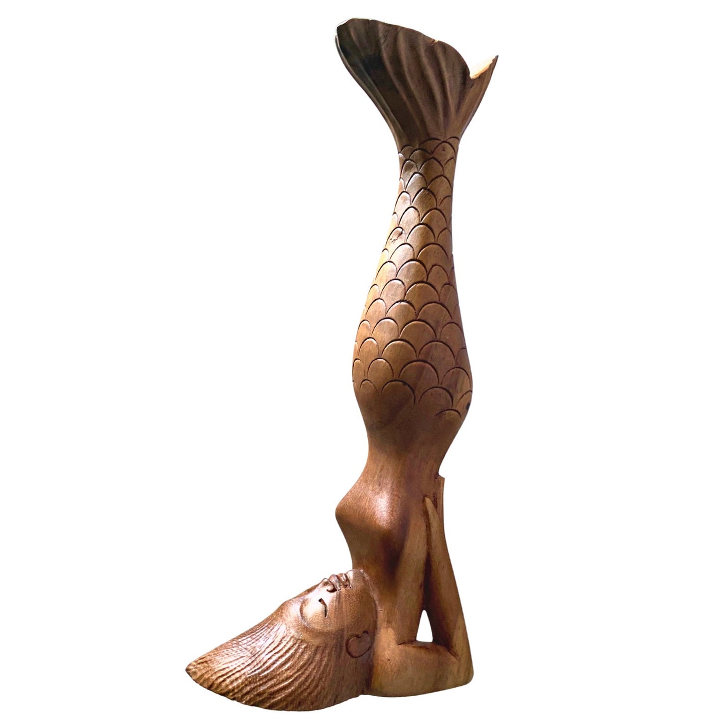 Yoga Pose Mermaid Statue Figurine Sirsasana Bali wood carving Balinese Art