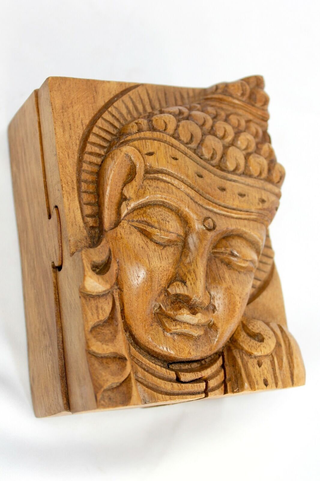 Serene Buddha Wooden secret puzzle Jewelry Box Stash Box Gift Box Handmade Hand Carved Wood