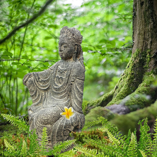 Guanyin Quan yin Kwan Yin Buddhist Goddess Garden Statue Sculpture Bodhisattva Compassion Buddha Goddess Bali art cast lave stone - Acadia World Traders