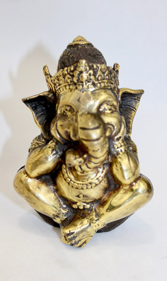 Bronze Ganesha Thinking Bali Art Hand cast 4.5"