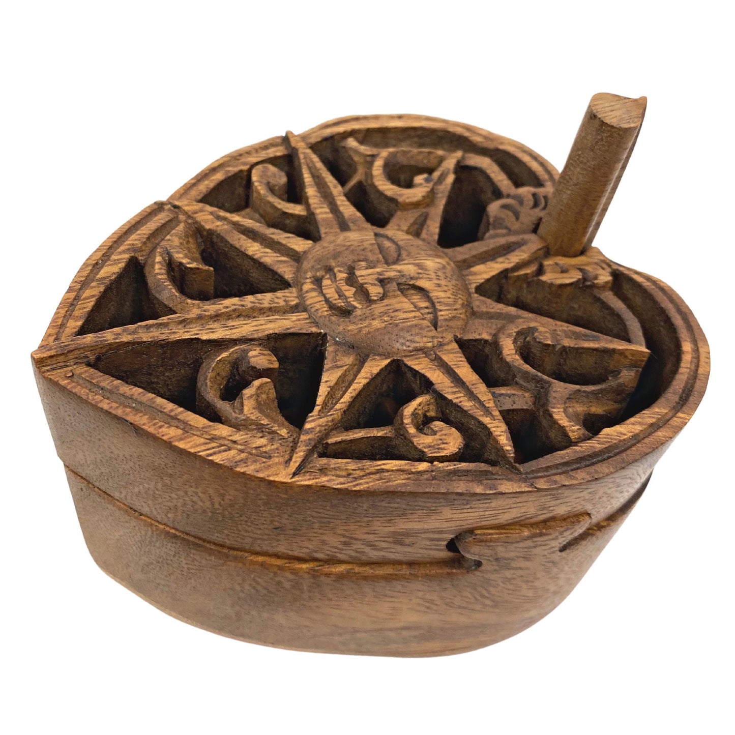 Celestial Sun Sunheart Sunburst Heart Smiling Sun Secret puzzle Box Stash Jewelry gift Box Trinket Box Hand carved suar wood Bali Art