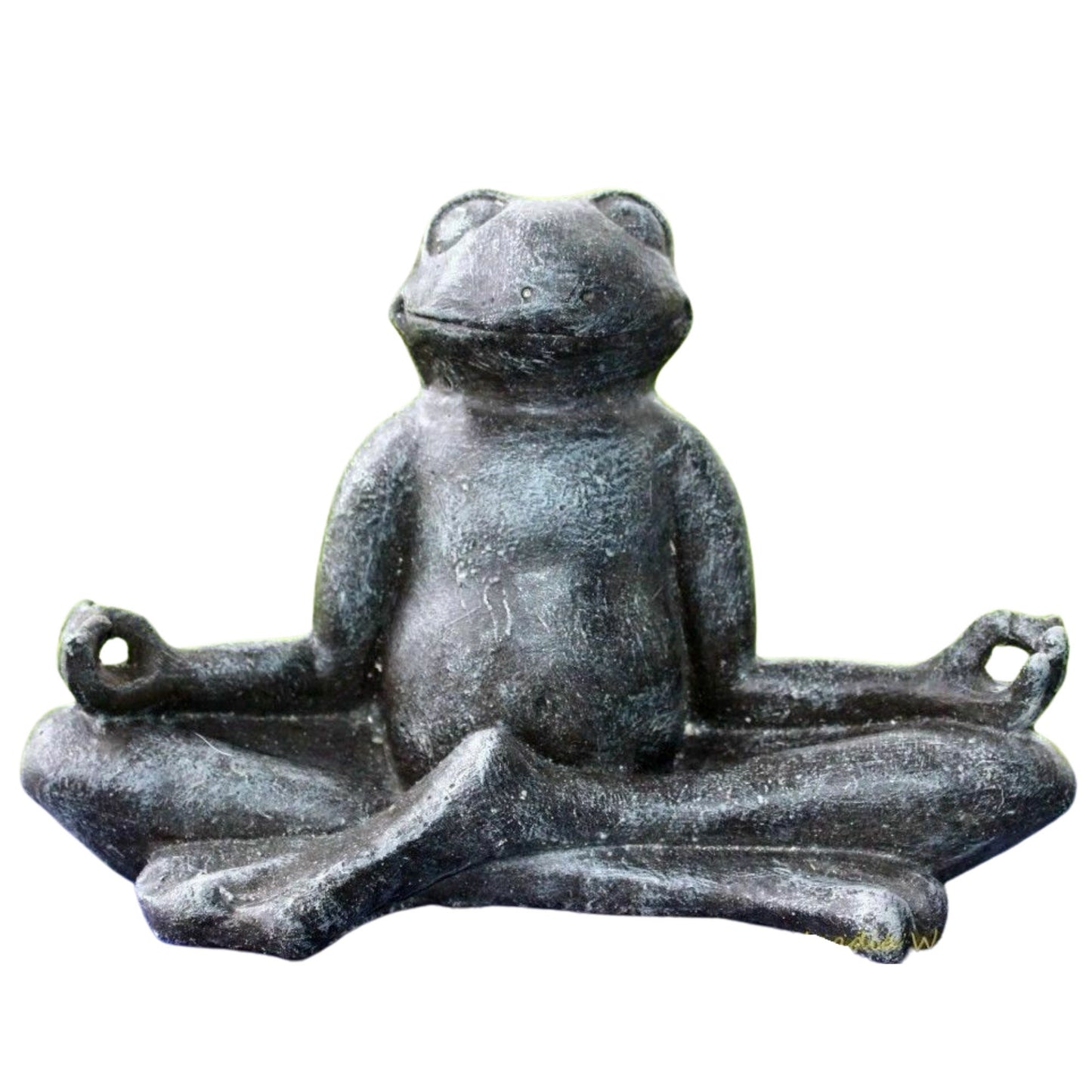 Meditating Buddha Yoga Frog Toad Statue Handmade Eclectic Boho Garden Decor cast lava stone Sculpture Bali art - Acadia World Traders