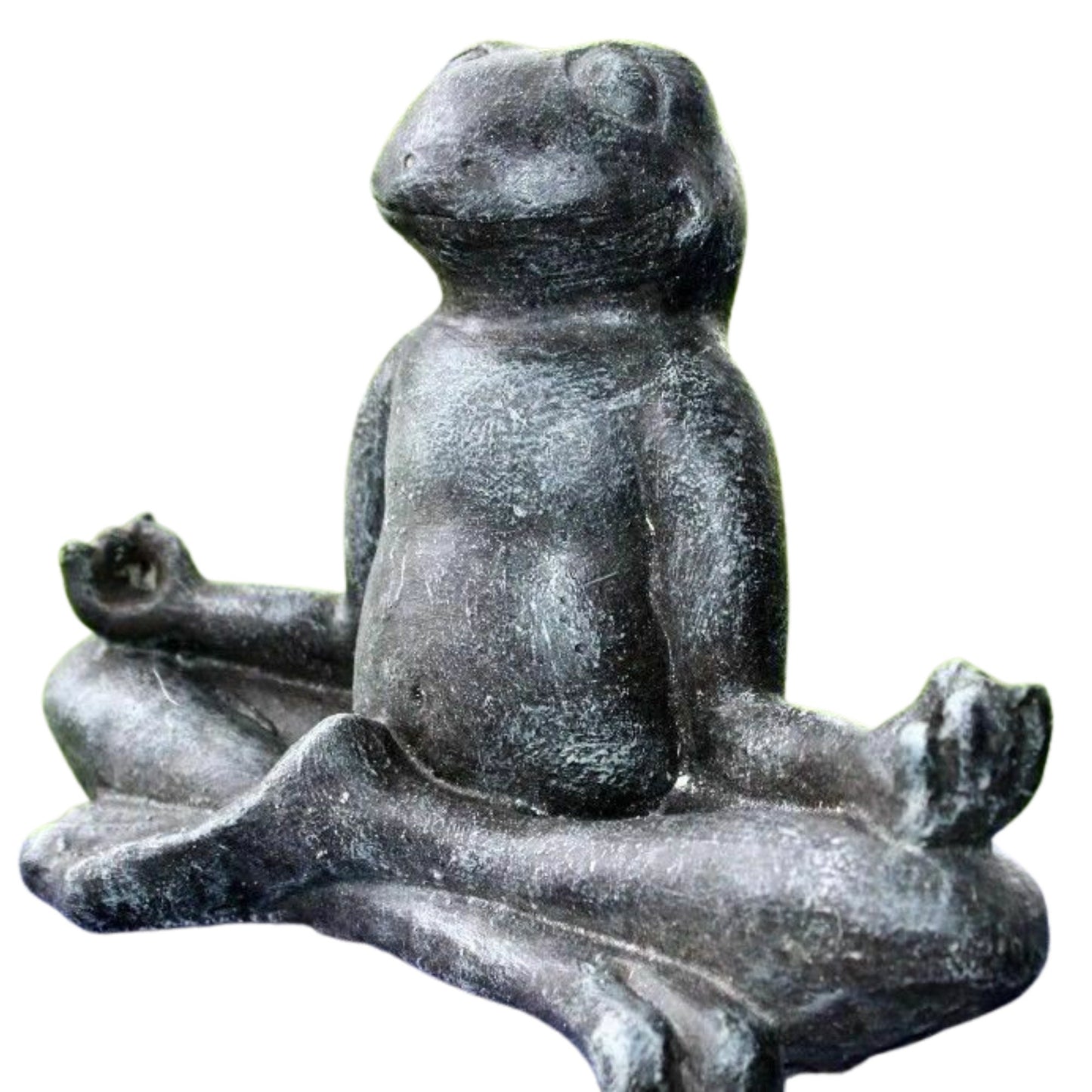Meditating Buddha Yoga Frog Toad Statue Handmade Eclectic Boho Garden Decor cast lava stone Sculpture Bali art - Acadia World Traders