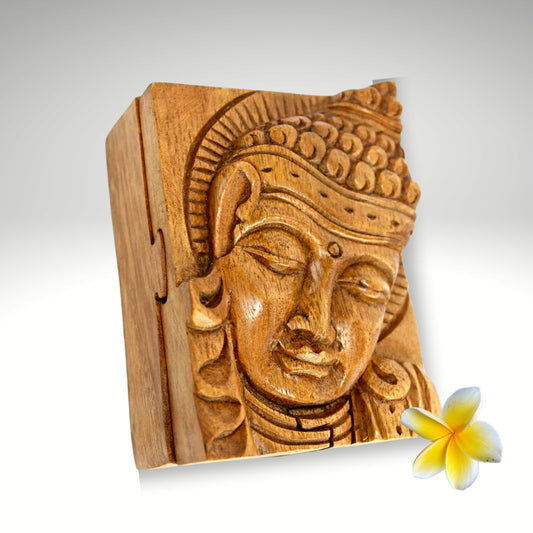 Serene Buddha Wooden secret puzzle Jewelry Box Stash Box Gift Box Handmade Hand Carved Wood