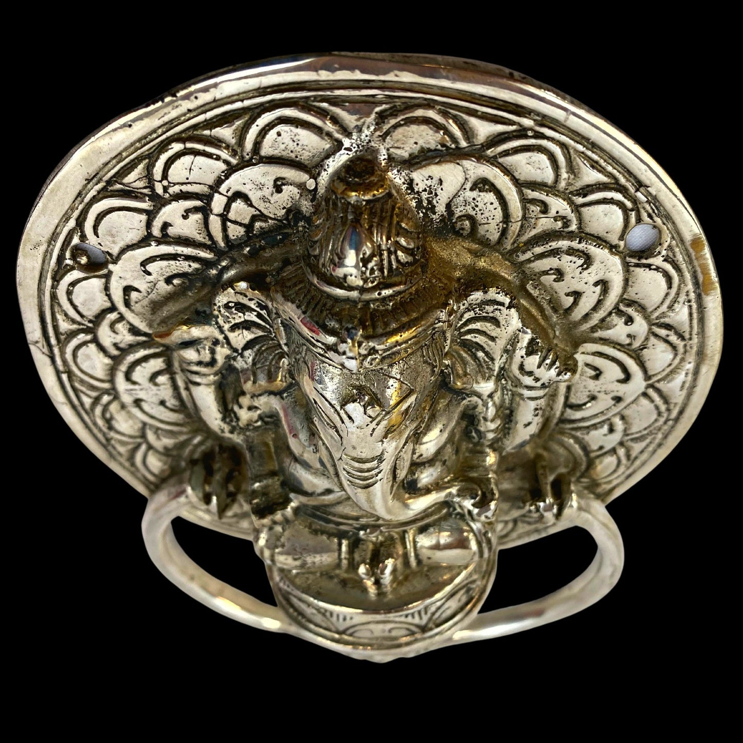 Ganesh Lord of Success Door Knocker Handle Pull Cast silvered Bronze Bali Art