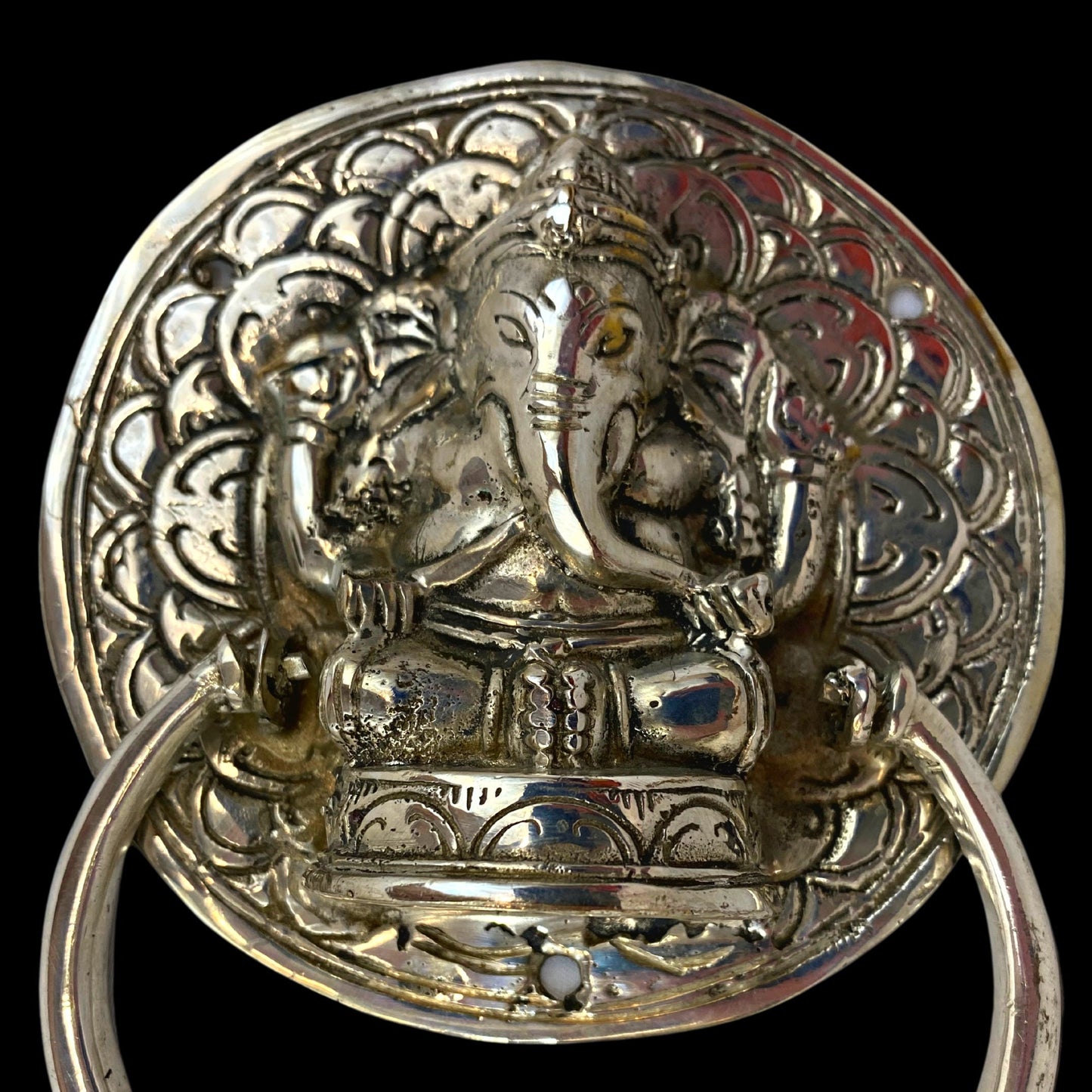 Ganesh Lord of Success Door Knocker Handle Pull Cast silvered Bronze Bali Art