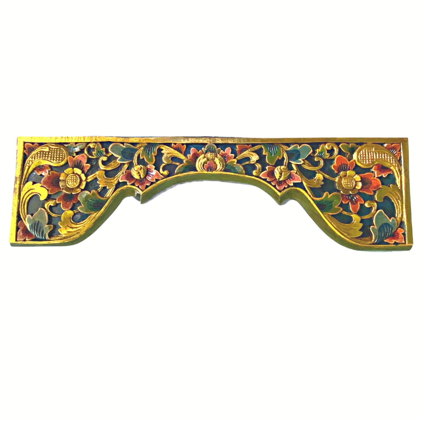 Balinese Lotus Door Window Lintel Arch Valance Panel architectural Relief Hand Carved Wood Traditional Carving Bali Folk wall Art 40 inch - Acadia World Traders