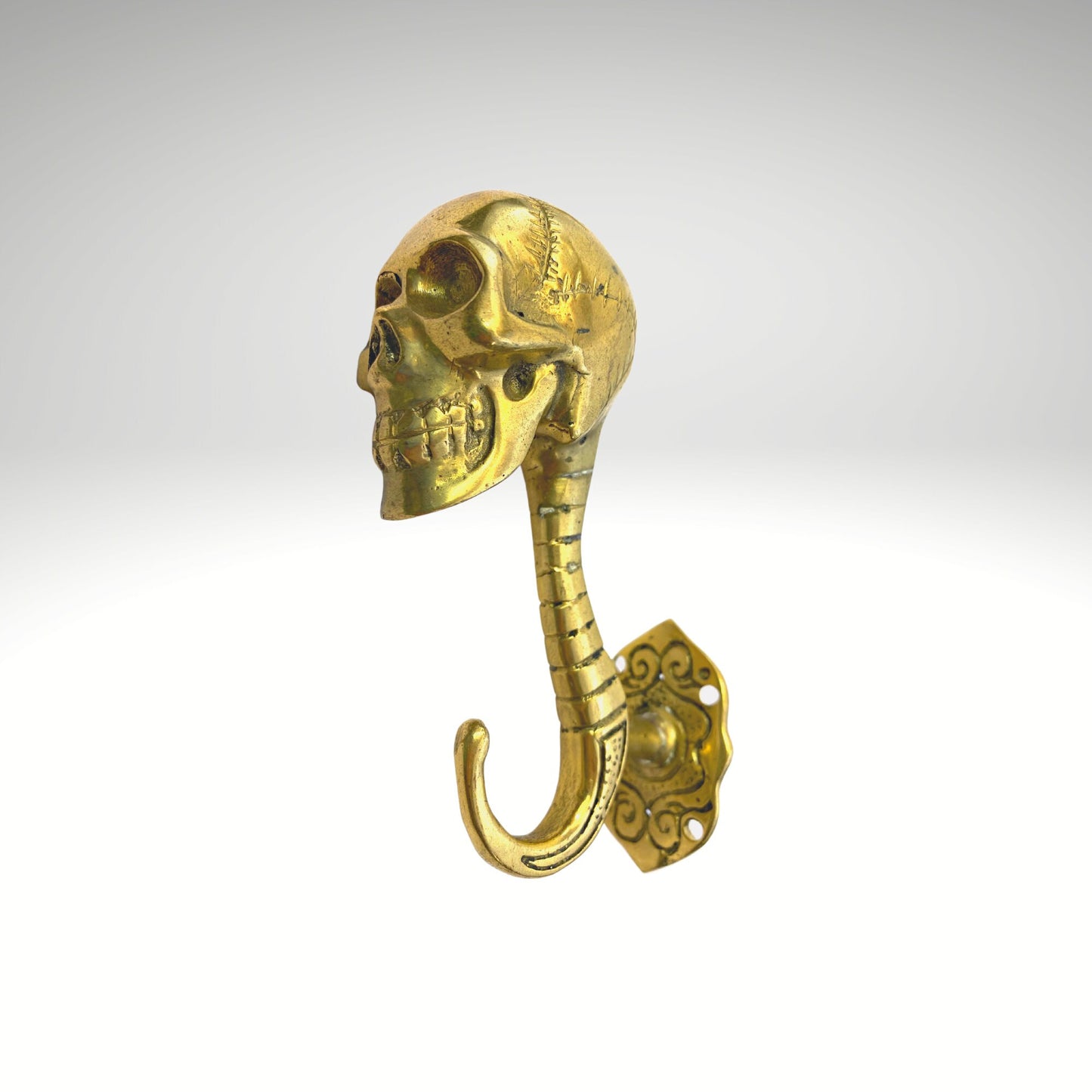 Gothic Skull Wall Coat Hook Skeleton Bones Spinal column Wall Hook Handmade Gold Bronze Cast Balinese Art