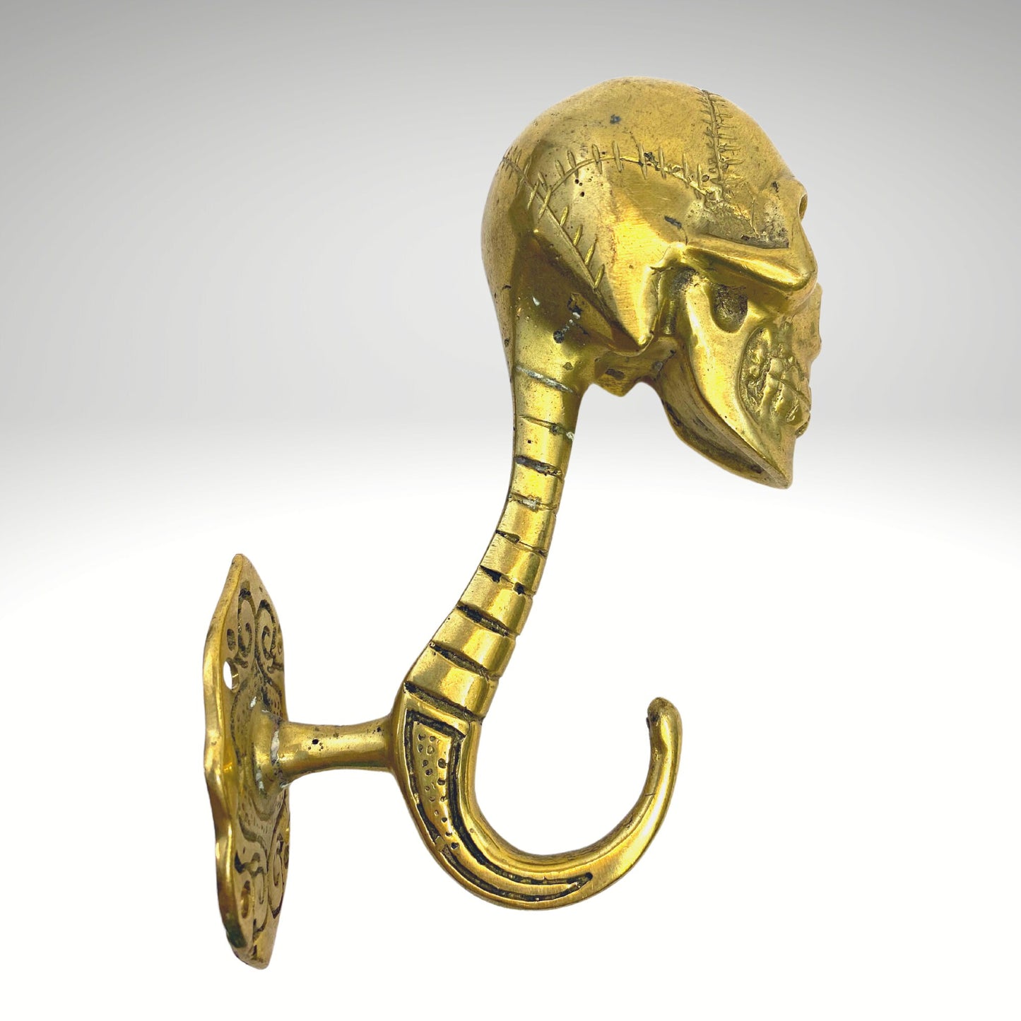 Gothic Skull Wall Coat Hook Skeleton Bones Spinal column Wall Hook Handmade Gold Bronze Cast Balinese Art