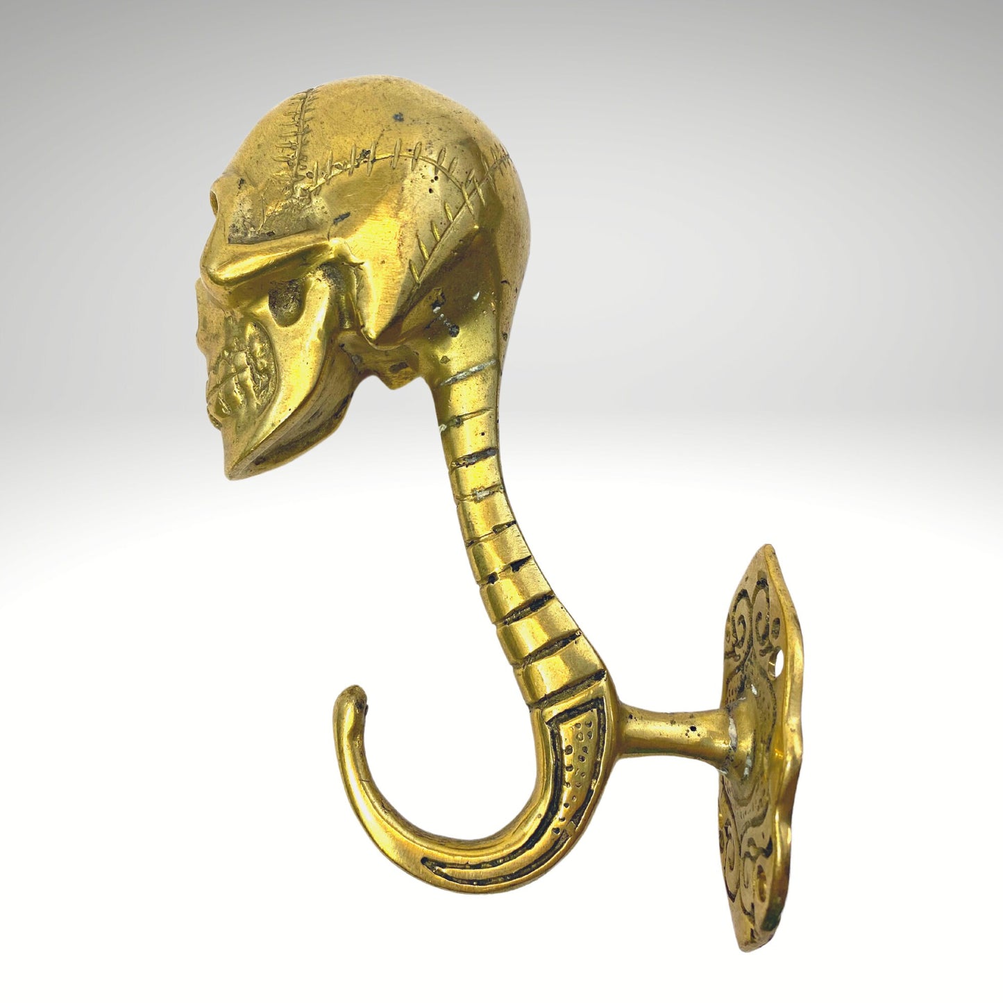 Gothic Skull Wall Coat Hook Skeleton Bones Spinal column Wall Hook Handmade Gold Bronze Cast Balinese Art