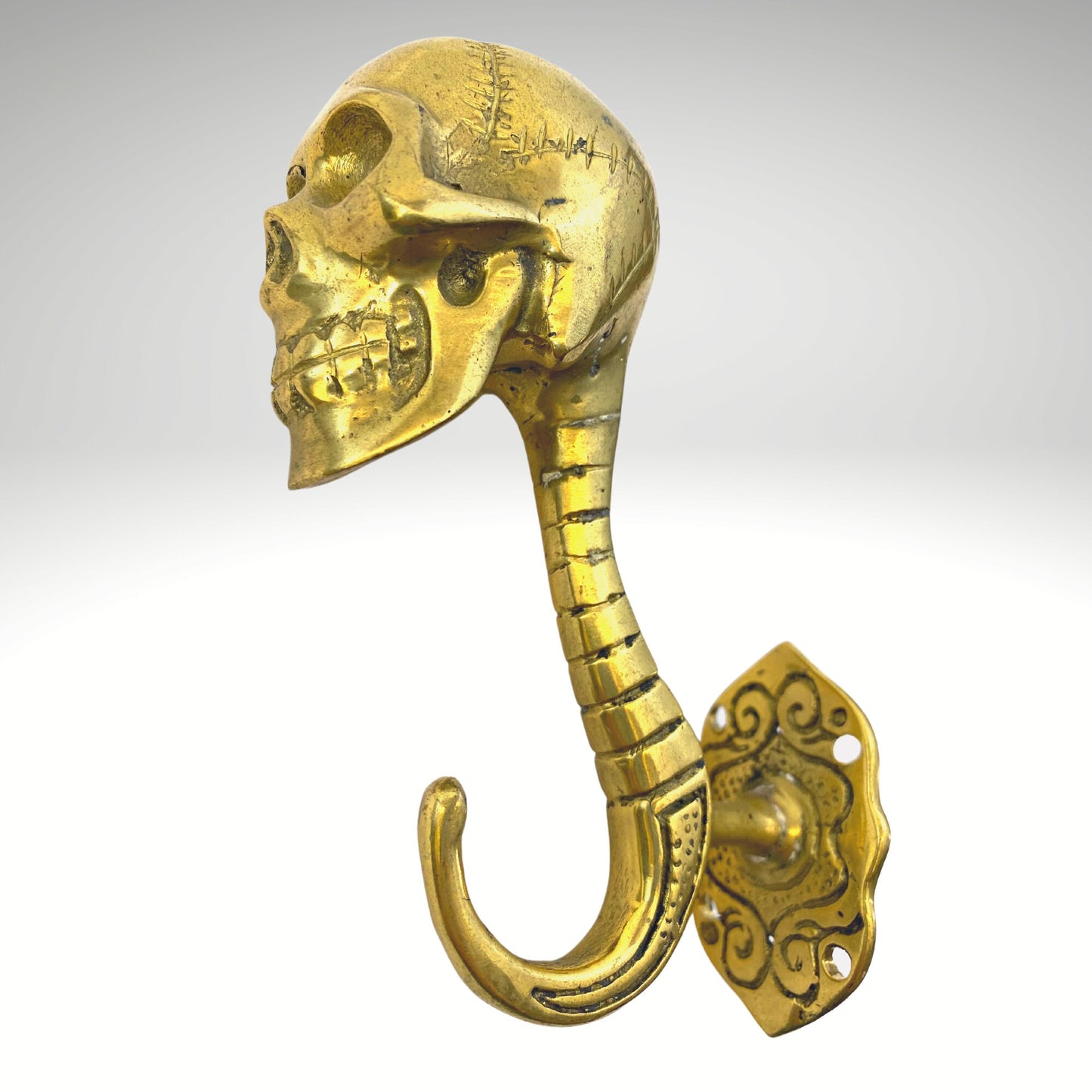 Gothic Skull Wall Coat Hook Skeleton Bones Spinal column Wall Hook Handmade Gold Bronze Cast Balinese Art