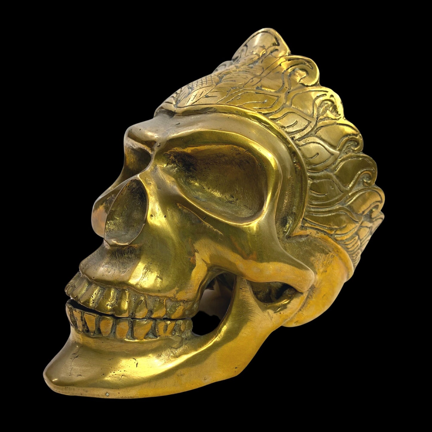 Gothic Queen Human Skull Replica Crown Crowned Statue lost wax Cast Gold Patina Bronze Metal Sculpture Bali Art