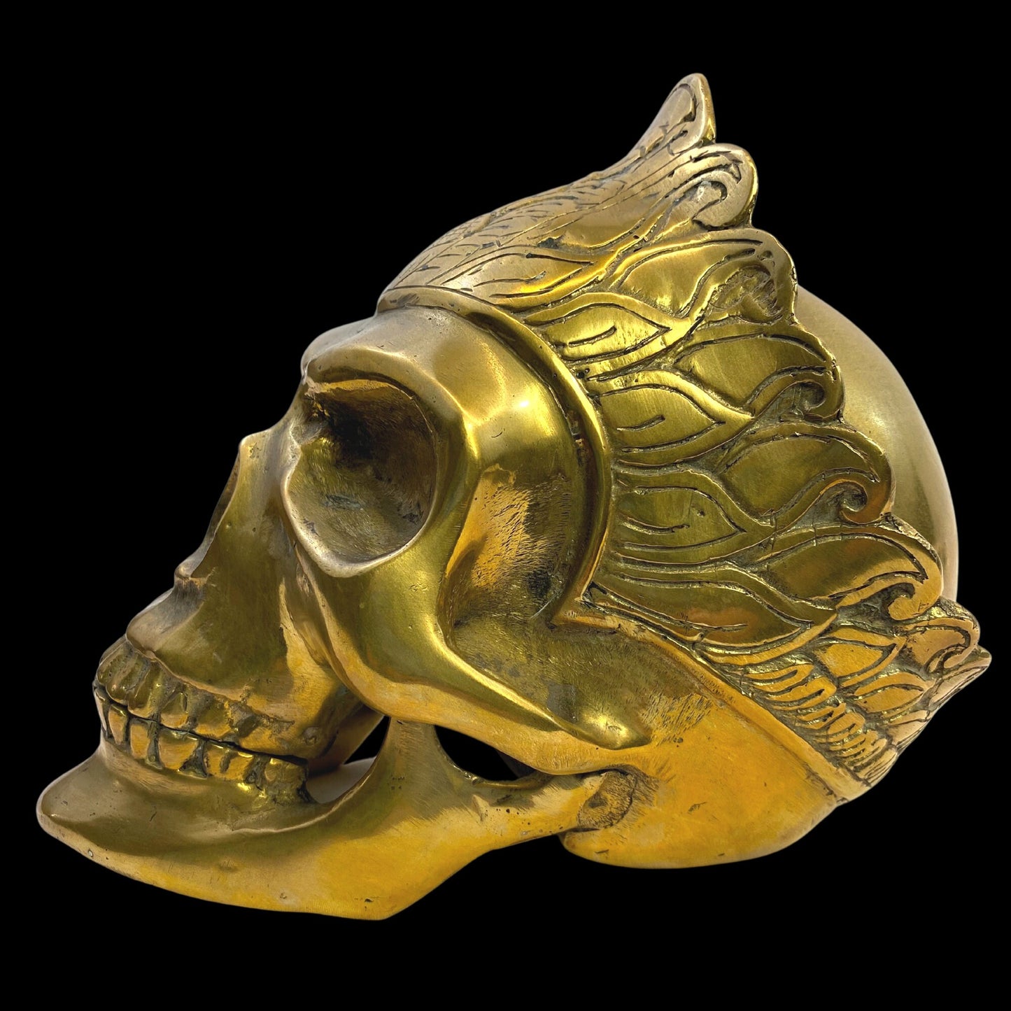 Gothic Queen Human Skull Replica Crown Crowned Statue lost wax Cast Gold Patina Bronze Metal Sculpture Bali Art