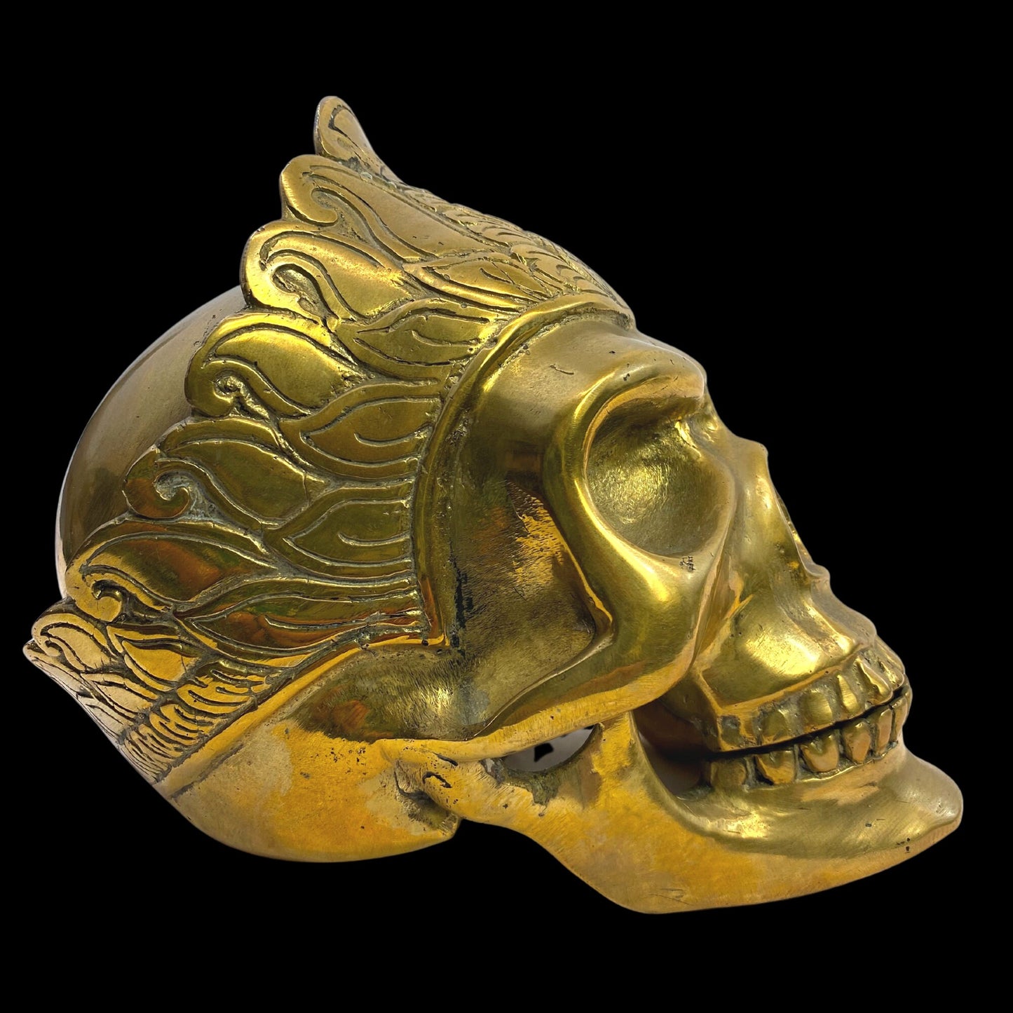 Gothic Queen Human Skull Replica Crown Crowned Statue lost wax Cast Gold Patina Bronze Metal Sculpture Bali Art