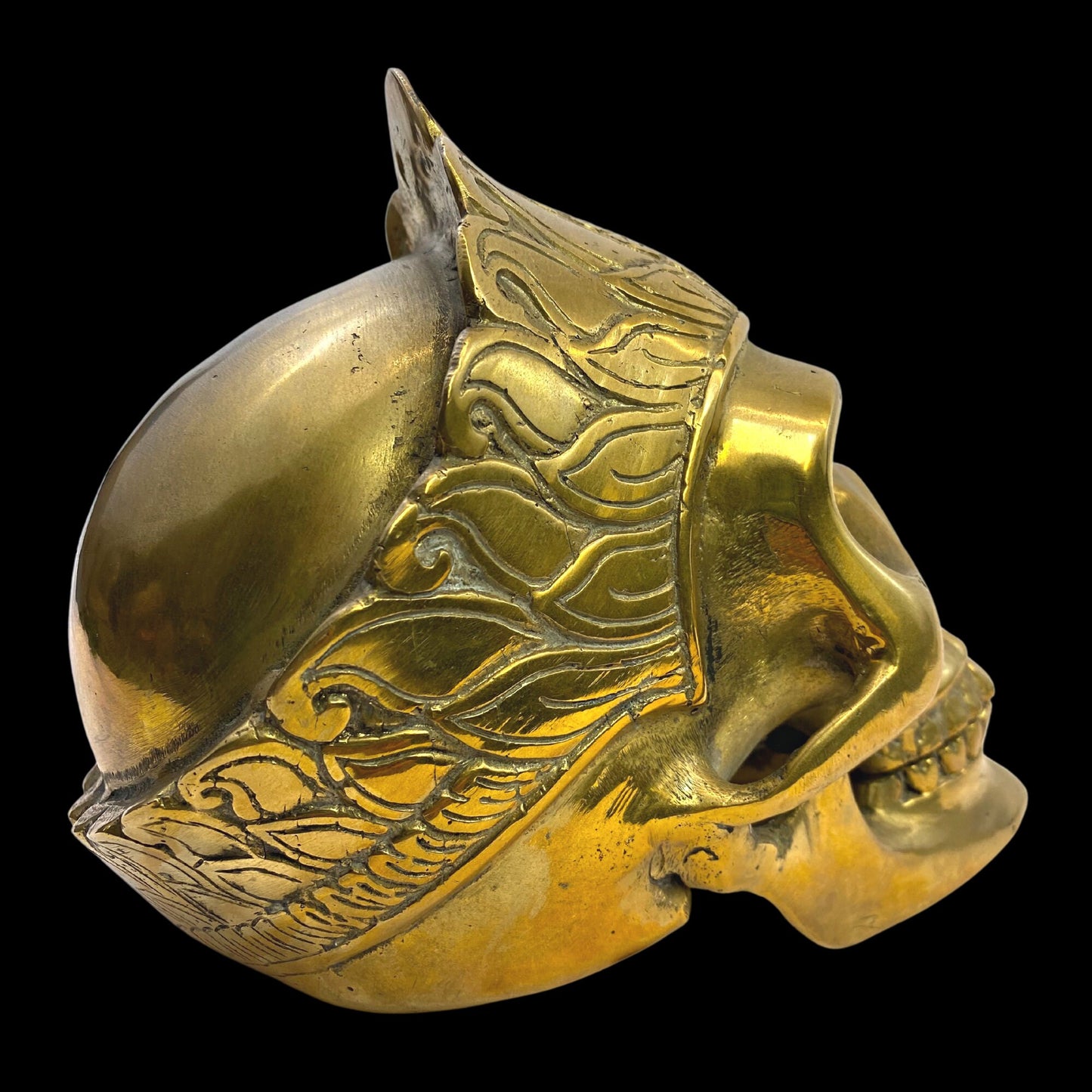 Gothic Queen Human Skull Replica Crown Crowned Statue lost wax Cast Gold Patina Bronze Metal Sculpture Bali Art