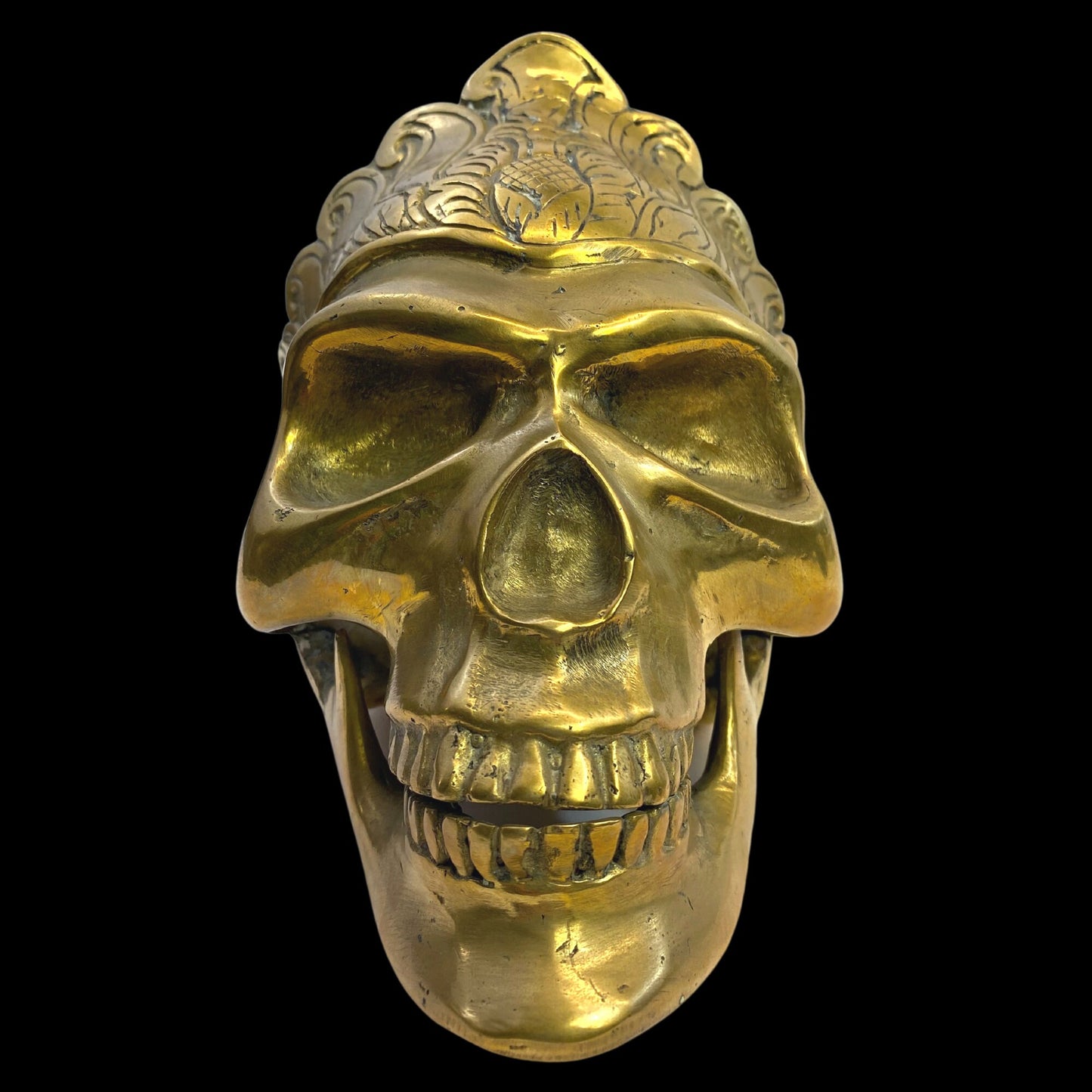 Gothic Queen Human Skull Replica Crown Crowned Statue lost wax Cast Gold Patina Bronze Metal Sculpture Bali Art
