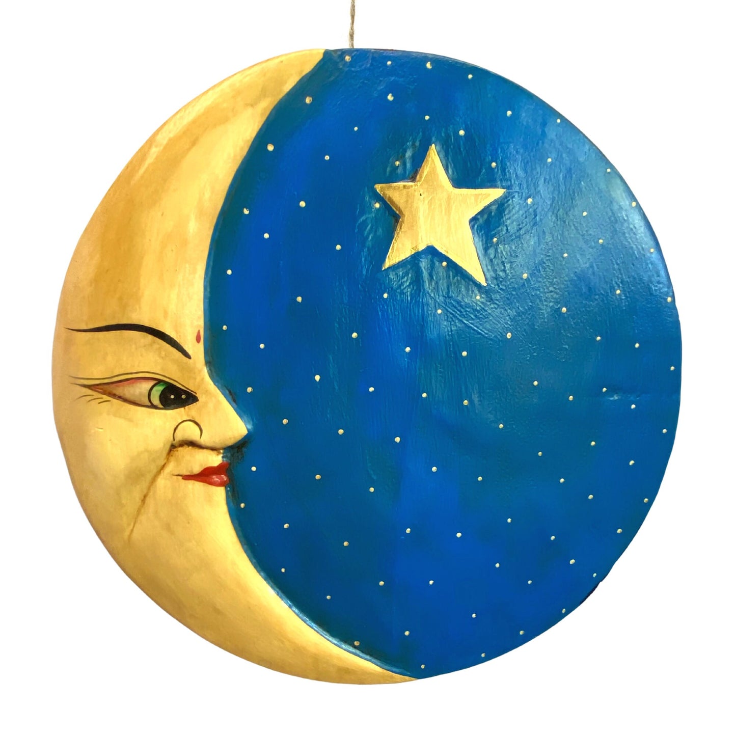 Balinese Mermaid Hanging Mobile Moon Goddess Hanging Mobile Hand Carved & Painted Wood Carving Celestial Moon Stars Bali Folk Art