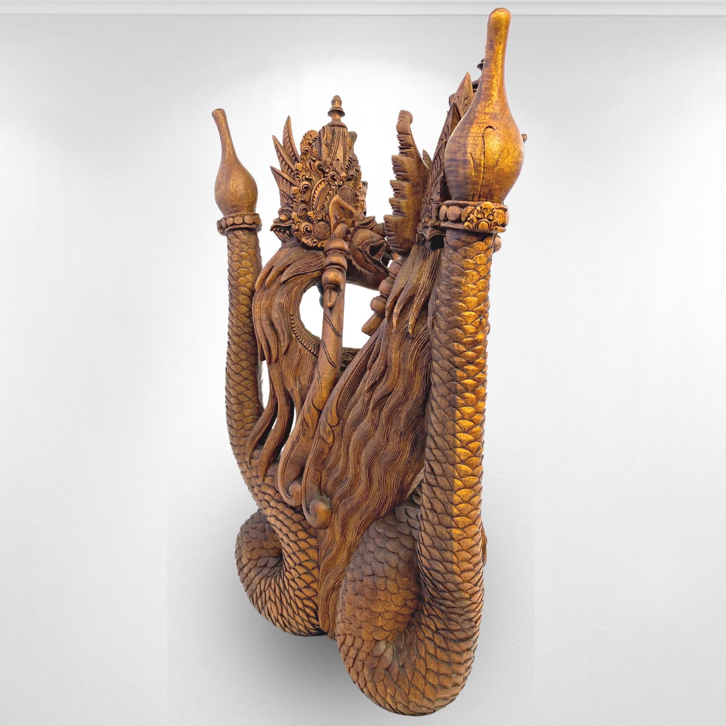 Twin Dragon Cosmic Naga Basuki Antaboga Statue Hand Carved Suar Wood Carving Sculpture Balinese handcrafted Folk Art - Acadia World Traders