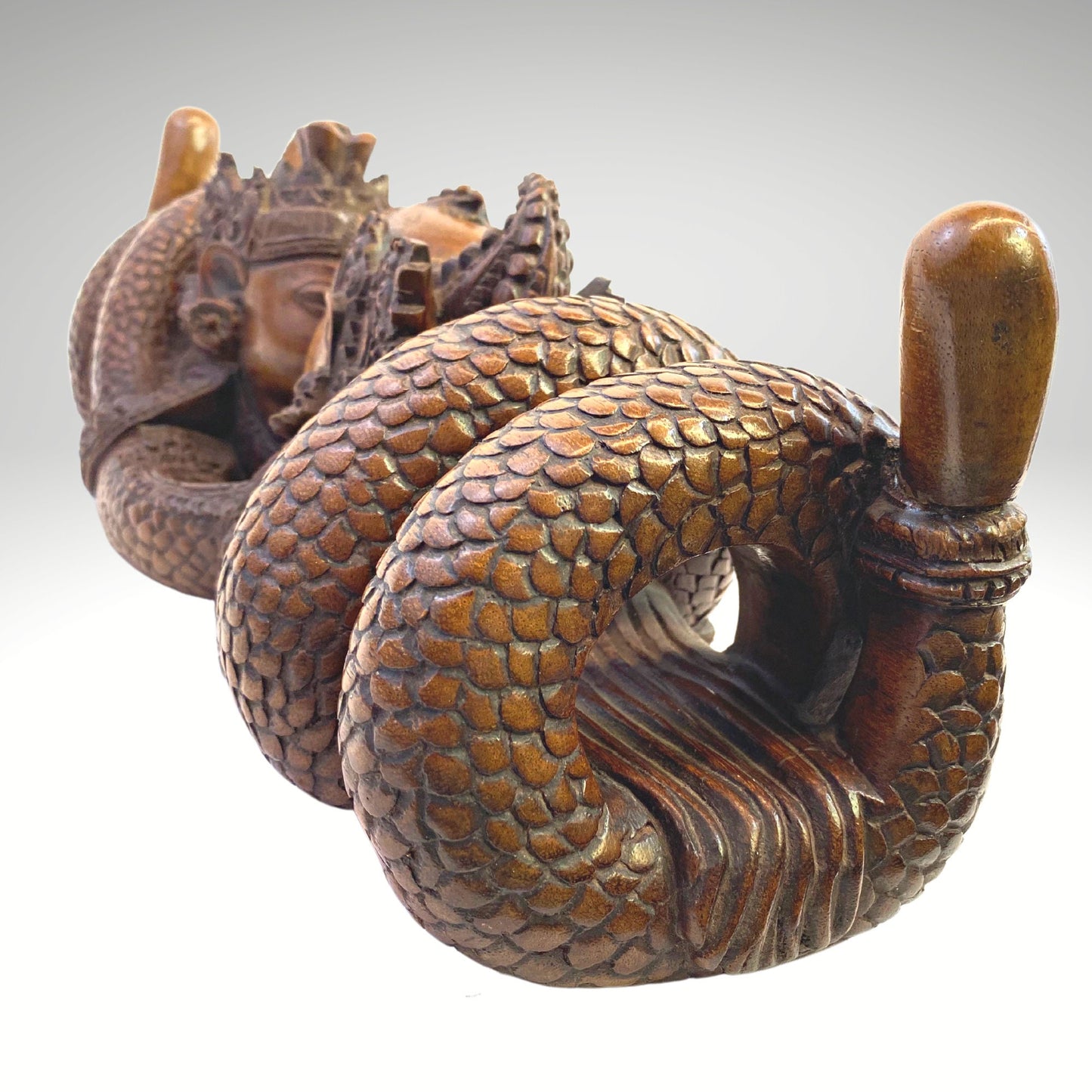 Balinese Wood Carved Sculpture Naga Nagini Snake Serpent Children of Kadru Divine Being Balinese Folk Art Hindu Folklore Hand Carved Statue - Acadia World Traders
