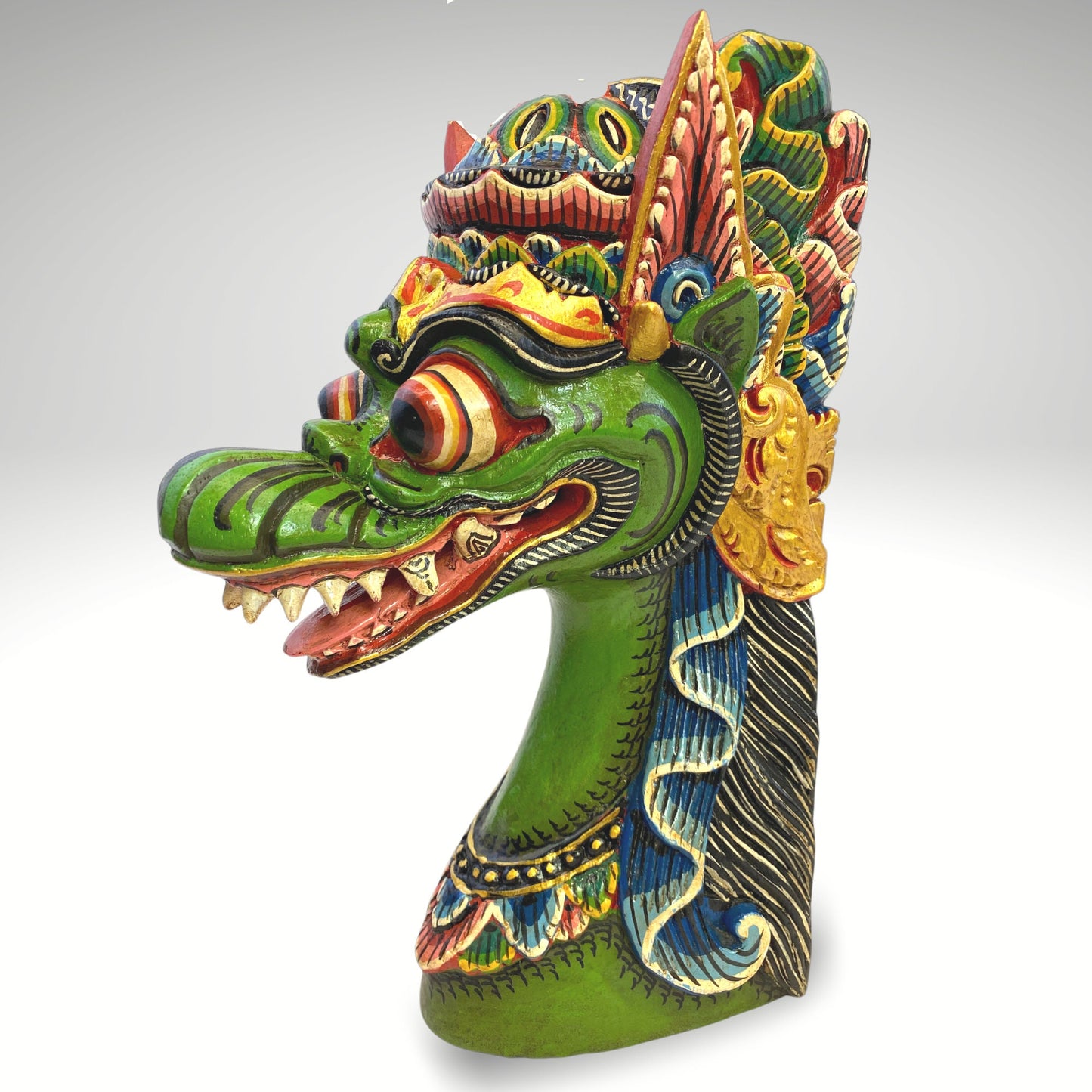 Cosmic Dragon Balinese Mask Head Naga Busuki Bust Statue Hand Painted Polychrome Sculpture art hand carved wood Bali Folk Art