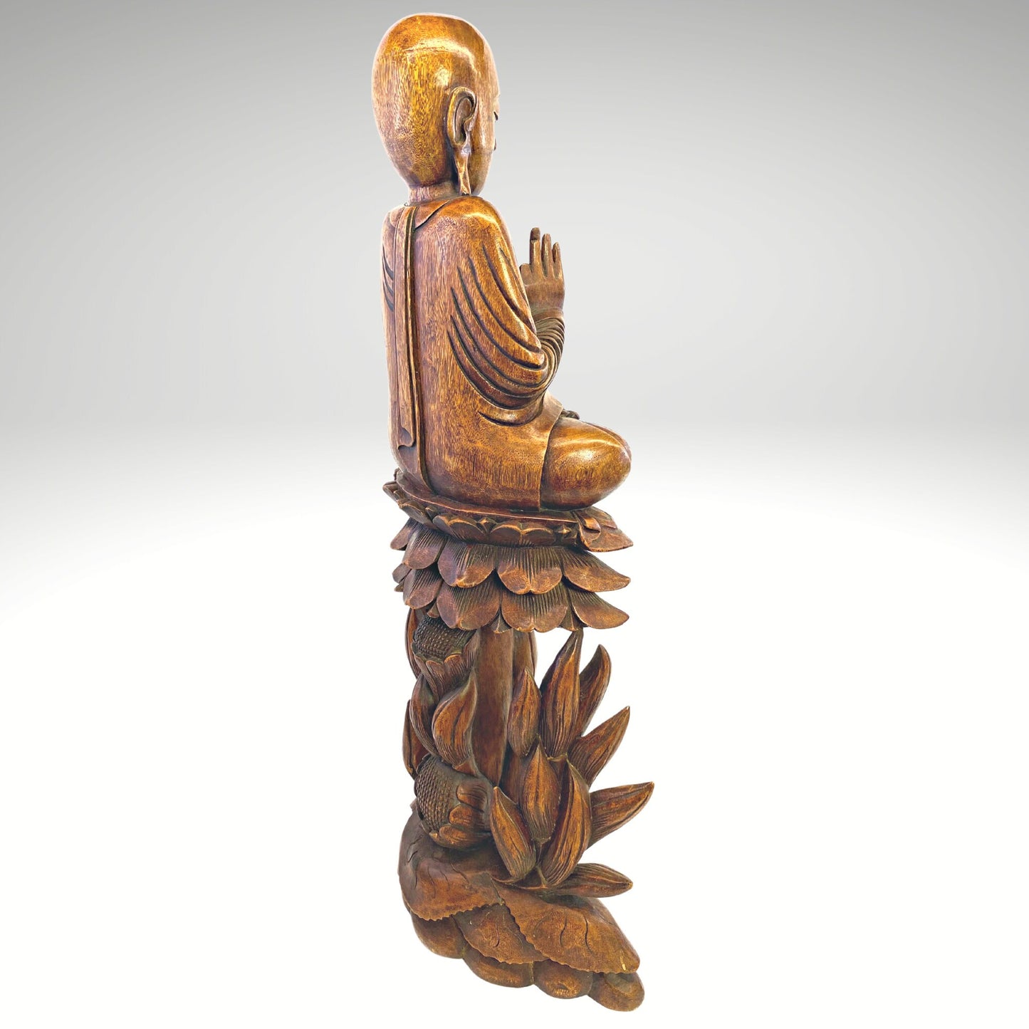 Teaching Buddha Statue Seated Upon Lotus Throne Vitarka Mudra Pose Balinese Art Hand Carved Wood carving Handcrafted Eclectic Bali 32" - Acadia World Traders
