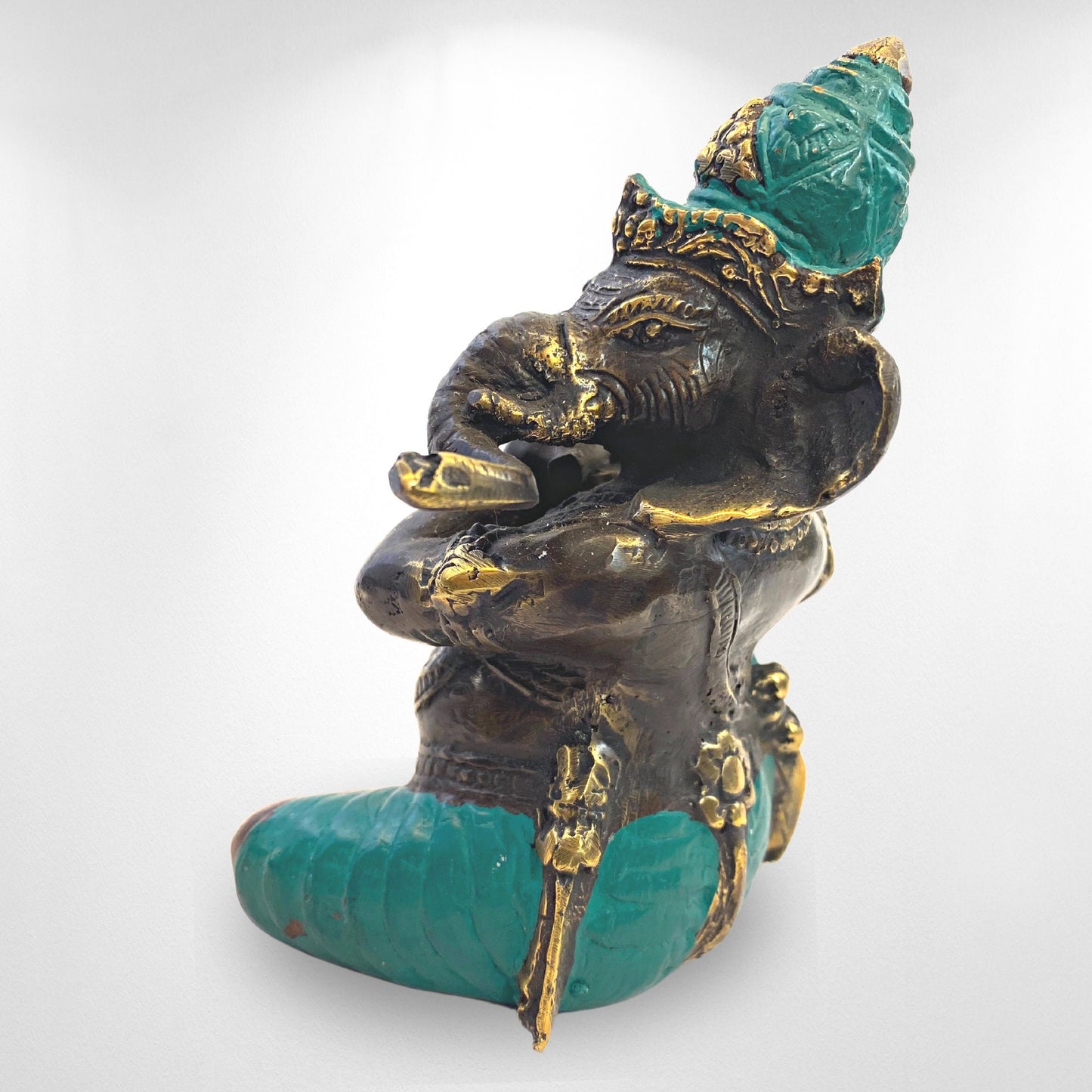 Ganapati Ganesha Murti Playing Flute Sculpture Cast Bronze Statue Hindu Elephant God Handmade lost wax cast Bali Art 5.5" - Acadia World Traders