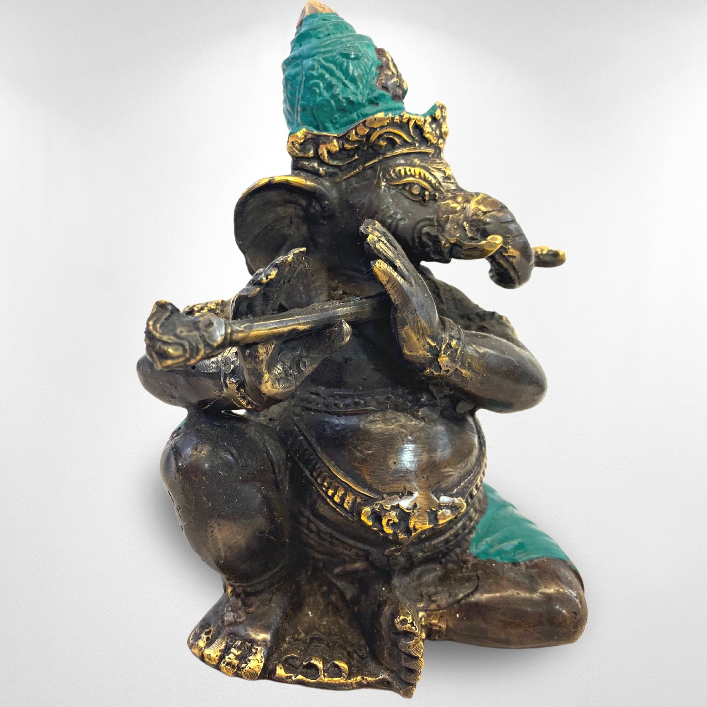Ganapati Ganesha Murti Playing Flute Sculpture Cast Bronze Statue Hindu Elephant God Handmade lost wax cast Bali Art 5.5" - Acadia World Traders