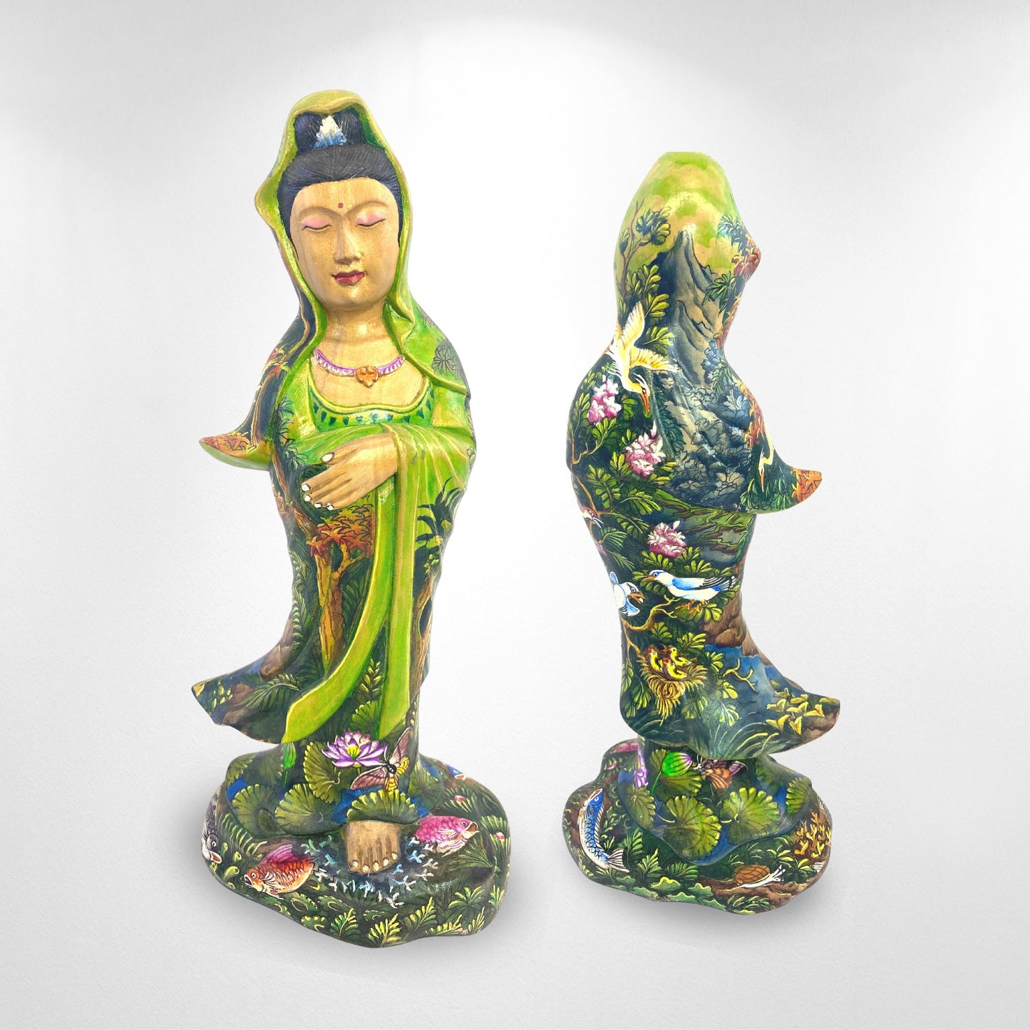 Guanyin Kwan Yin Bodhisattva Buddhist Goddess Compassion Sculpture Hand Carved Wood Carving Miniature painting Statue Bali Art - Acadia World Traders