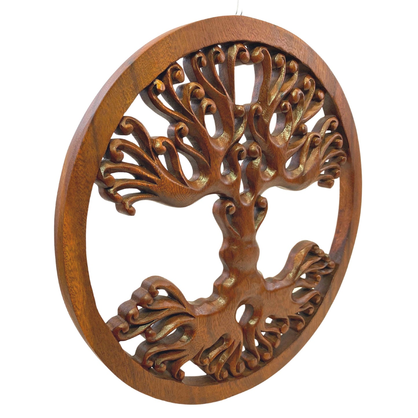 Tree of life Wooden Wall Art Sculpture Plaque Panel Hand Carved Suar wood carving Bali folk Art handmade Boho Eclectic decor - Acadia World Traders